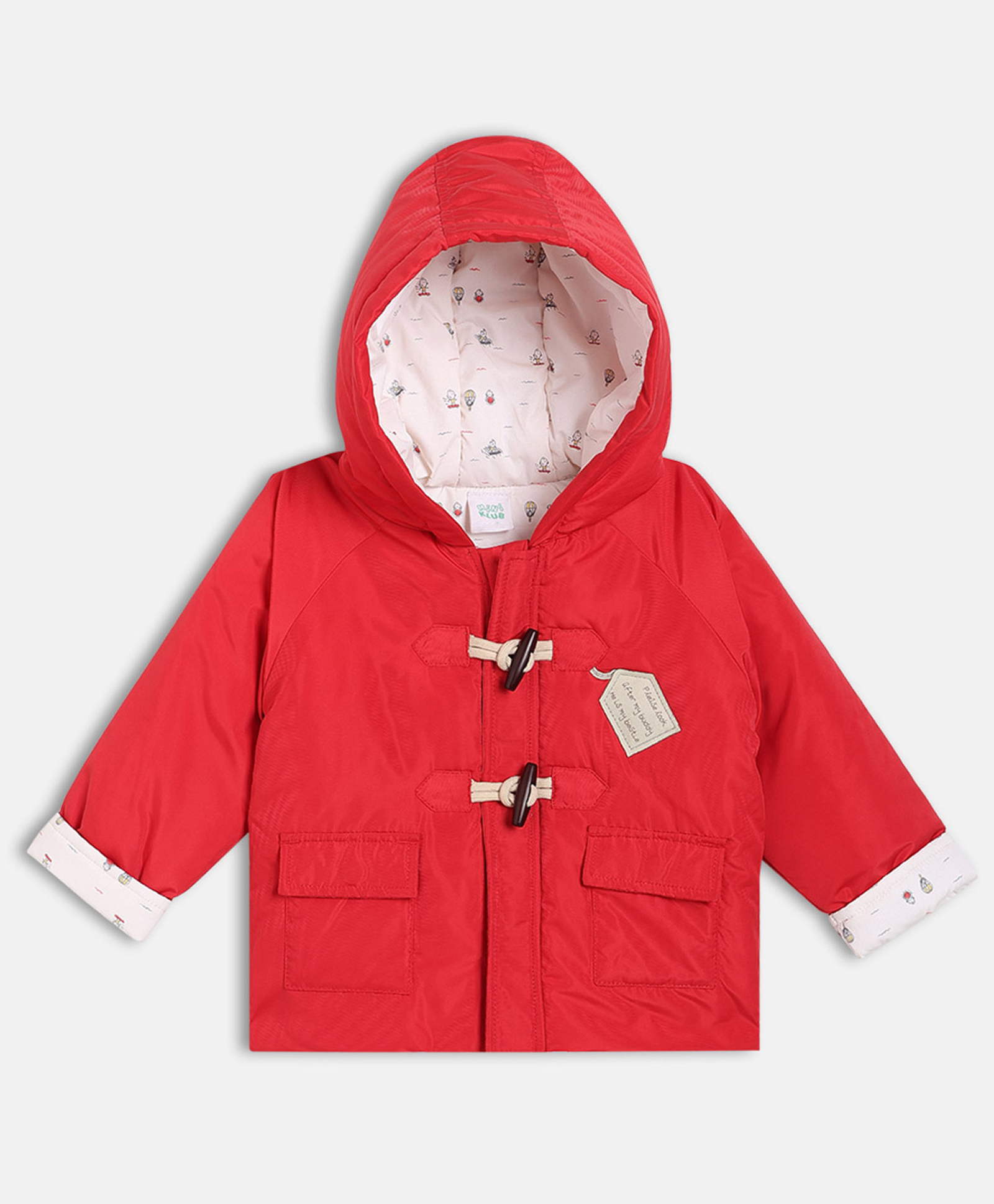 MINI KLUB Cotton Woven Full Sleeve Patch Detailed Light Winter Hooded Jacket - Red-picture-41