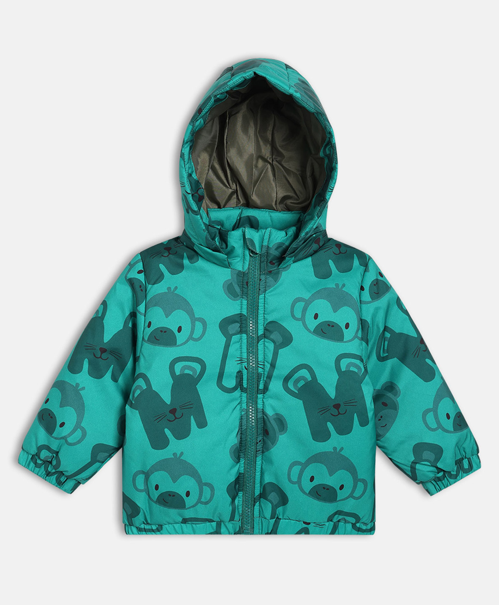 MINI KLUB Cotton Woven Full Sleeve Animal Printed Light Winter Hooded Jacket - Teal-picture-44