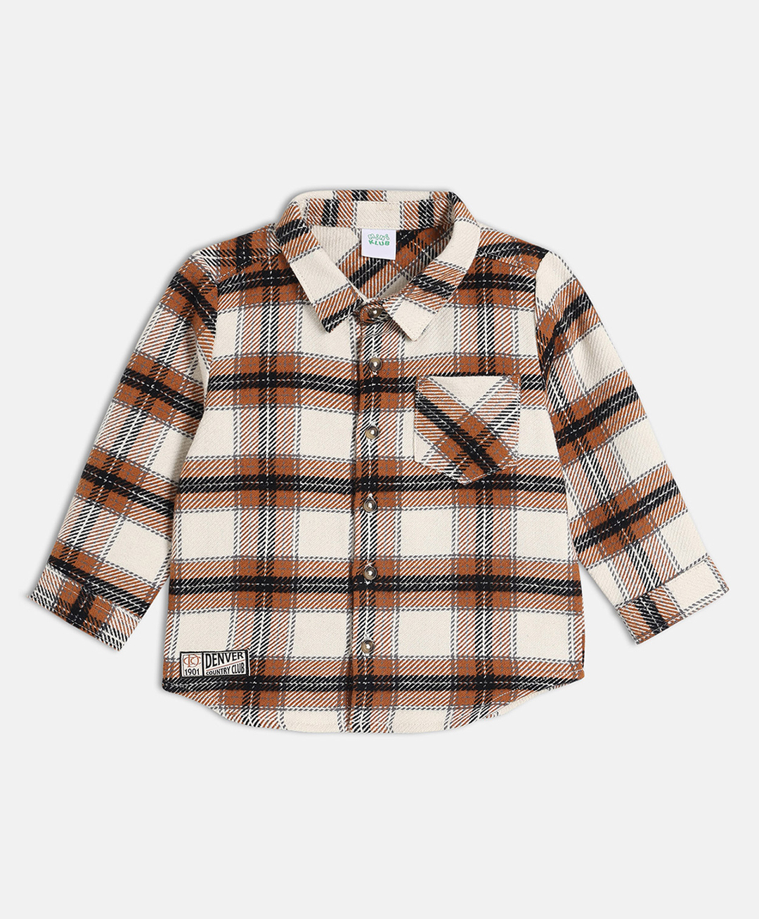 MINI KLUB Cotton Woven Full Sleeves Checked Shirt - White & Brown-picture-40
