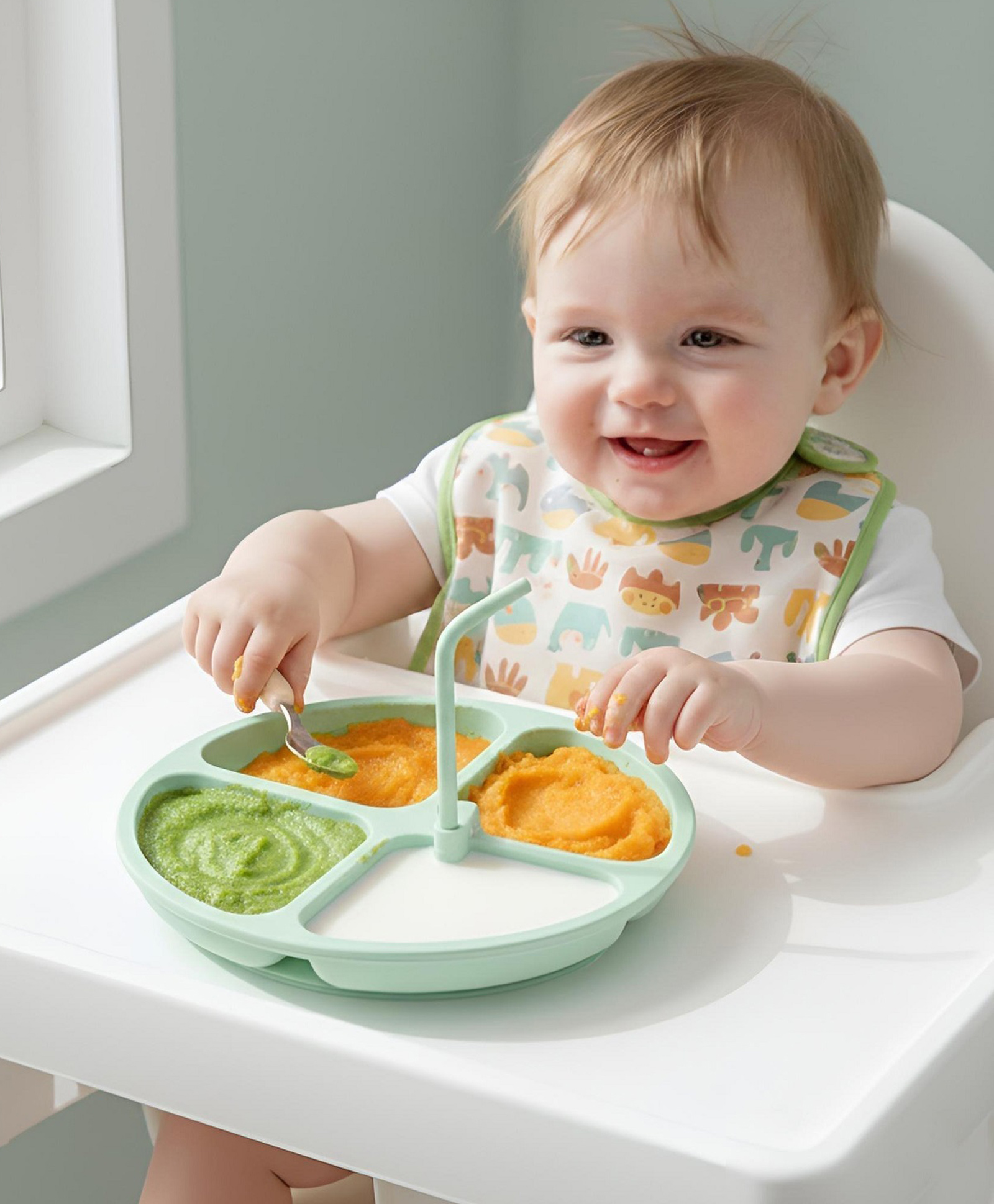Ortis Silicone Baby Plates with Straw - Green-image-38