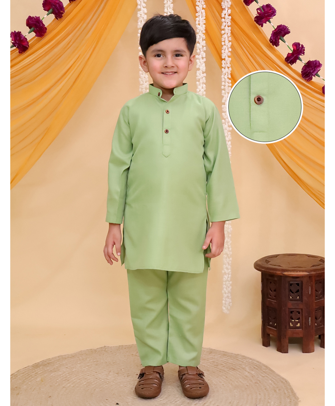 AJ Dezines Cotton Woven Full Sleeves Solid Kurta Pyjama Set - Light Green-picture-19