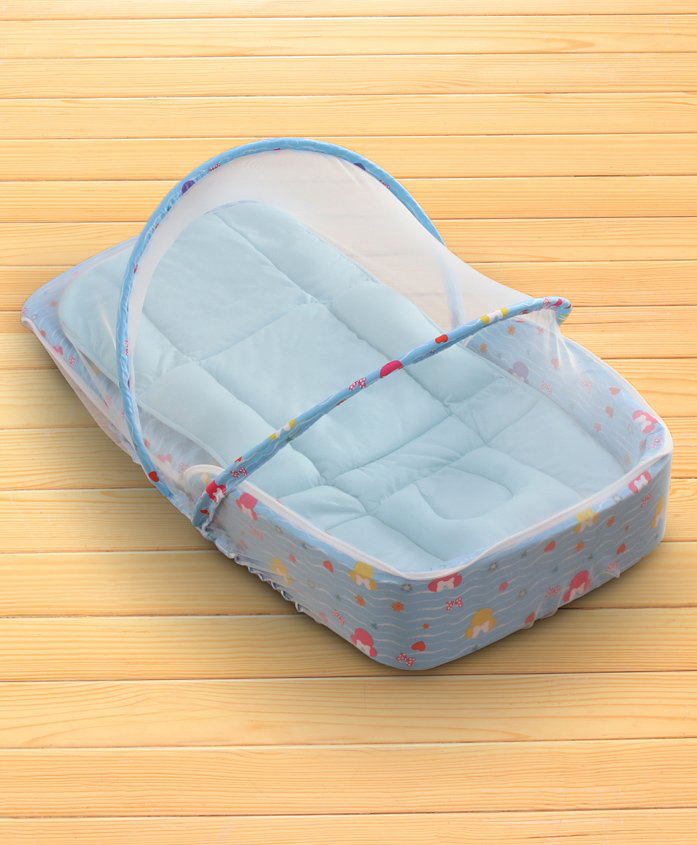 disney by baby tales minnie face printed portable baby bed with mosquito net - blue
