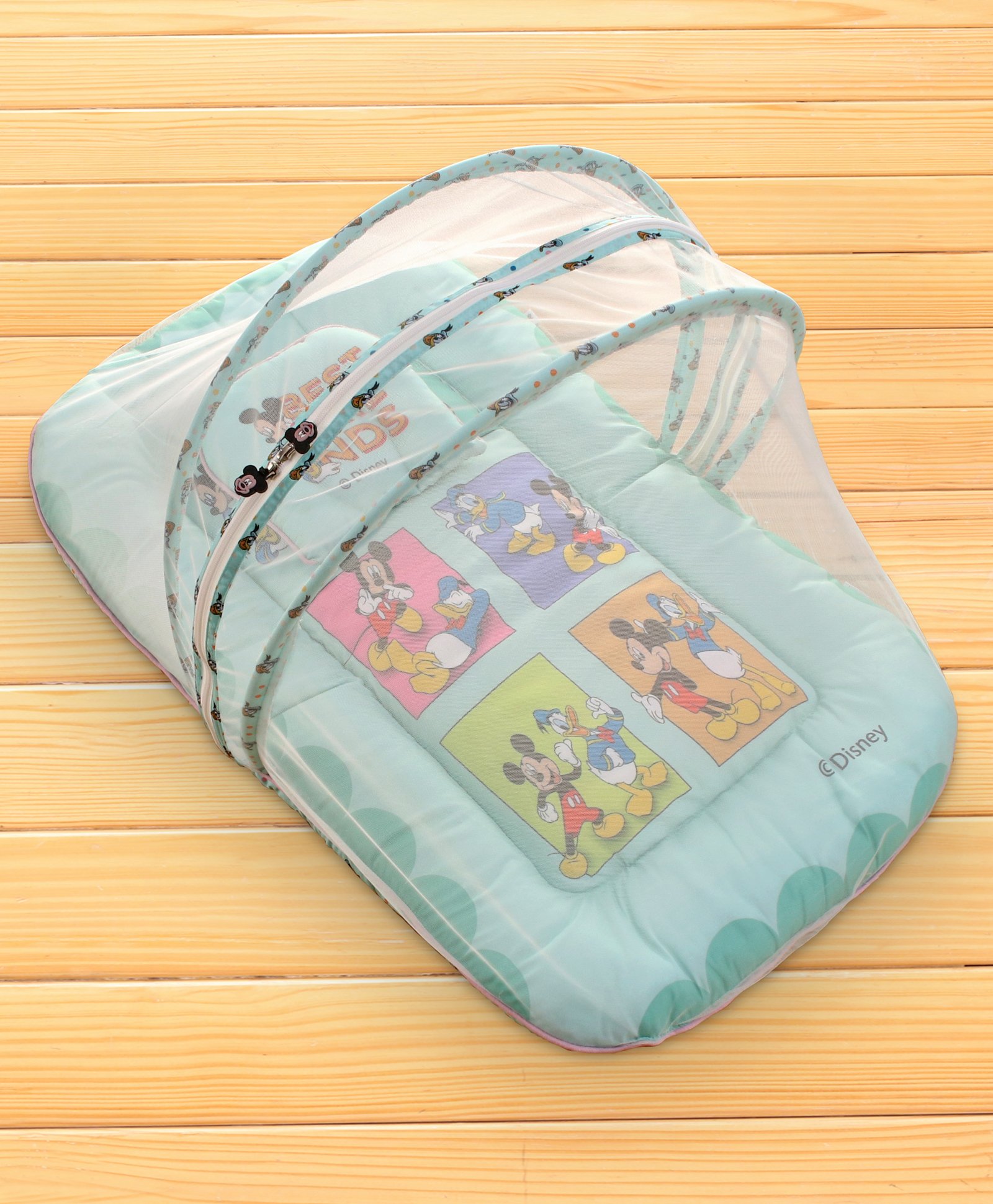 Disney by Baby Tales Mickey and Friends Printed Baby Bedding With Mosquito Net - Cyan-image-33