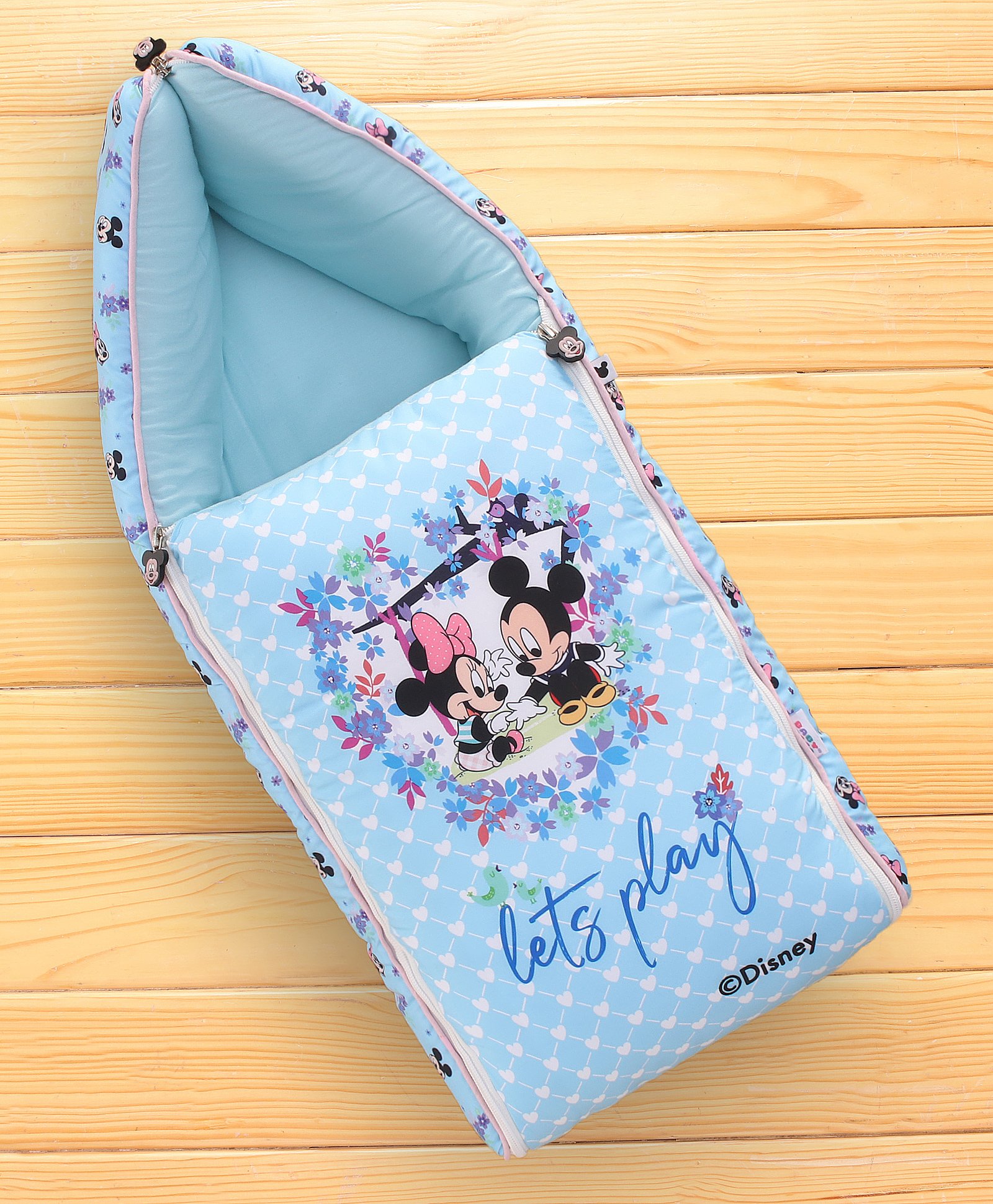 Disney by Baby Tales Sleeping Bag Cum Carry Nest With Mickey & Minnie Lets Play Print - Light Blue