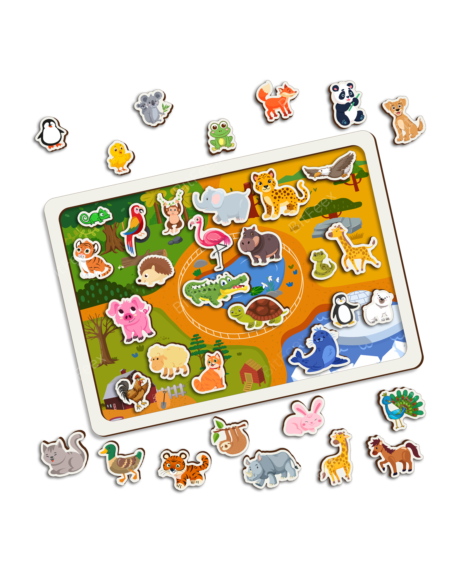 BitFeex Wooden Animal House Puzzle Toy Montessori Shape Sorting Puzzle with Animals and Matching Homes Educational Wooden Puzzle for Toddlers Kids Fine Motor Logic Skill Builder-image-8