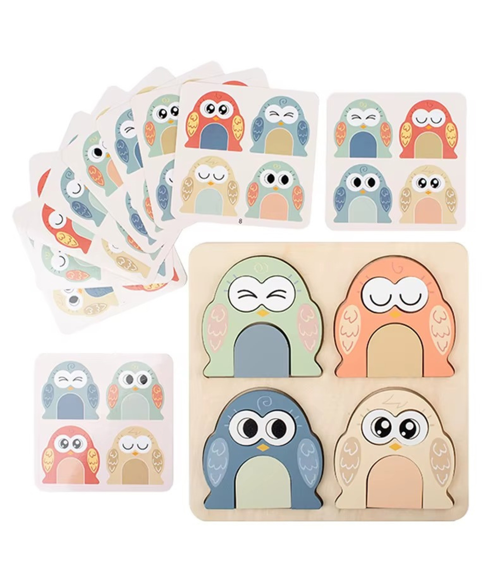 BitFeex Montessori Wooden 3D Owl Face Changing Puzzle Emotional Expression Matching Game with 10 Double-Sided Question Cards Educational Wooden Toy for Preschool Boys and Girls Ages 3 to 6 Years-picture-27