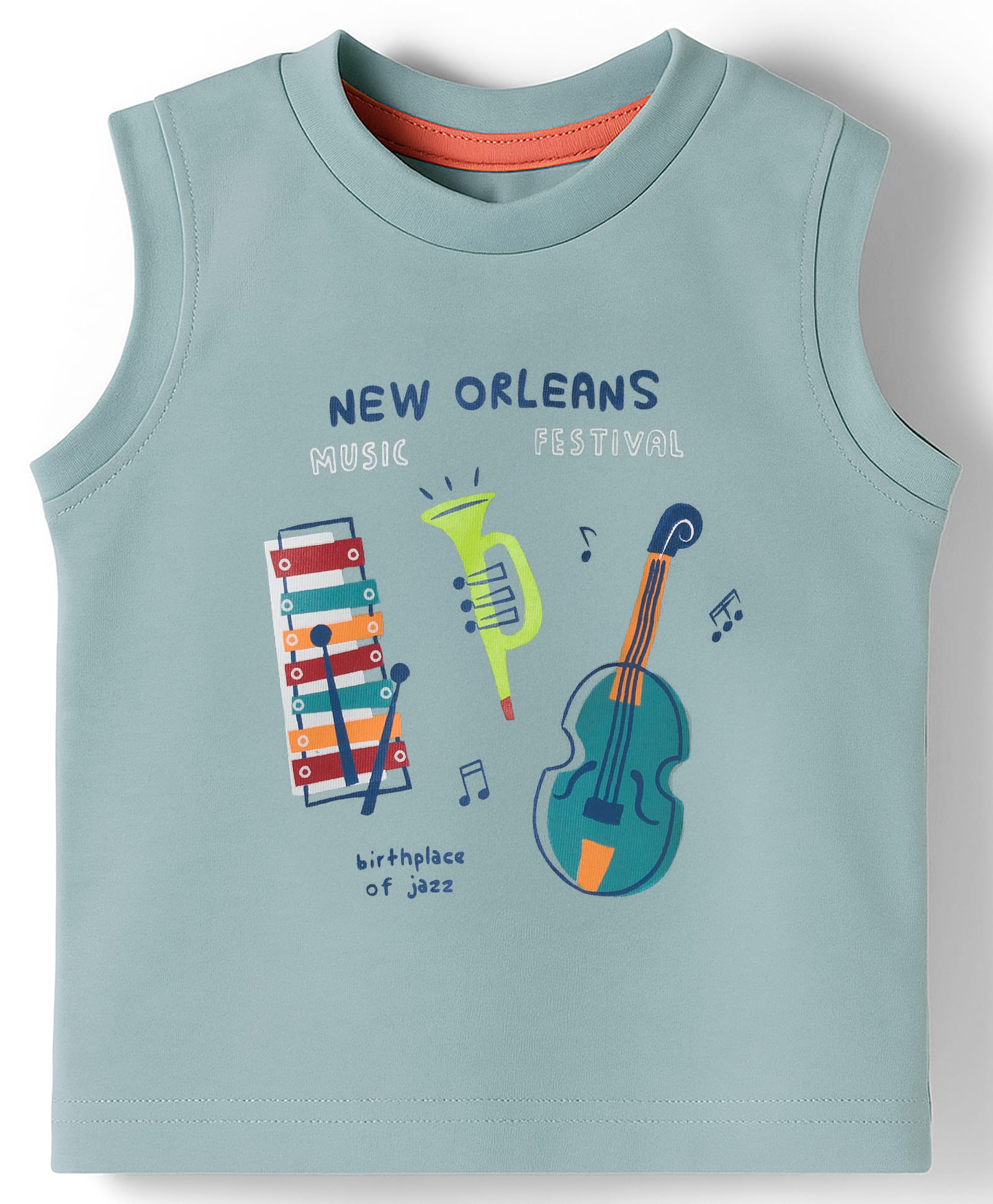 Zero Knit Sleeveless Vest With Musical Instruments Print - Aqua Blue-picture-30