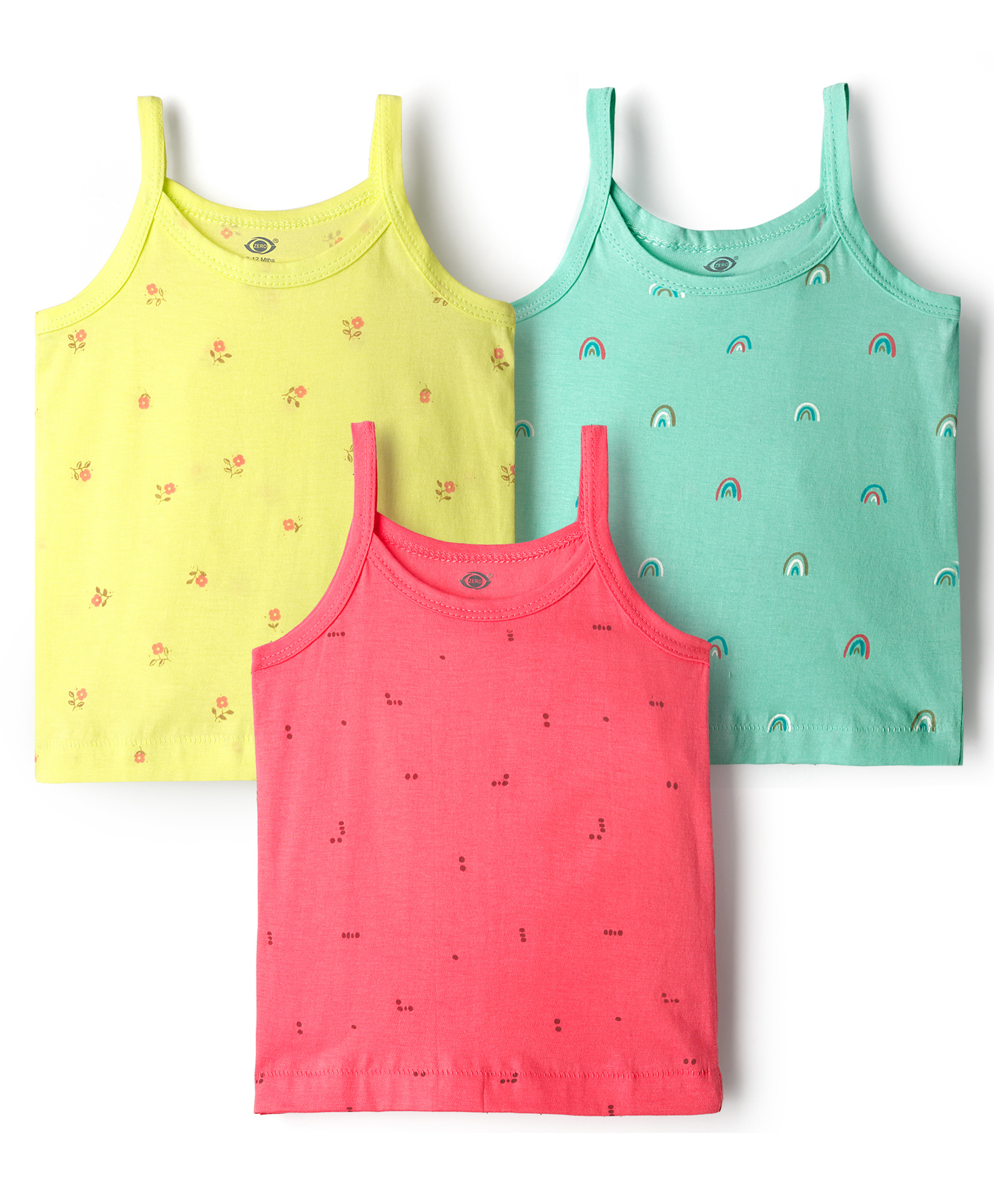 Zero Sinker Knit Singlet Slips Floral & Rainbow Print Pack of 3 - Yellow Pink & Sea Green-picture-24