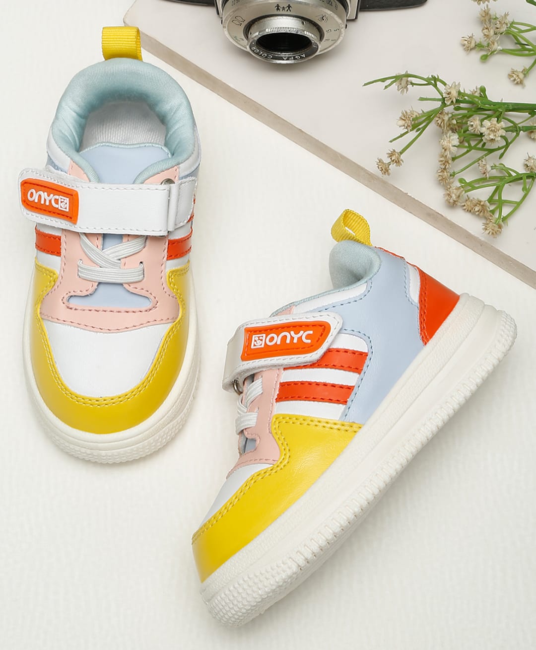 ONYC Colour Blocked Designed Velcro Closure Shoes - White-image-43