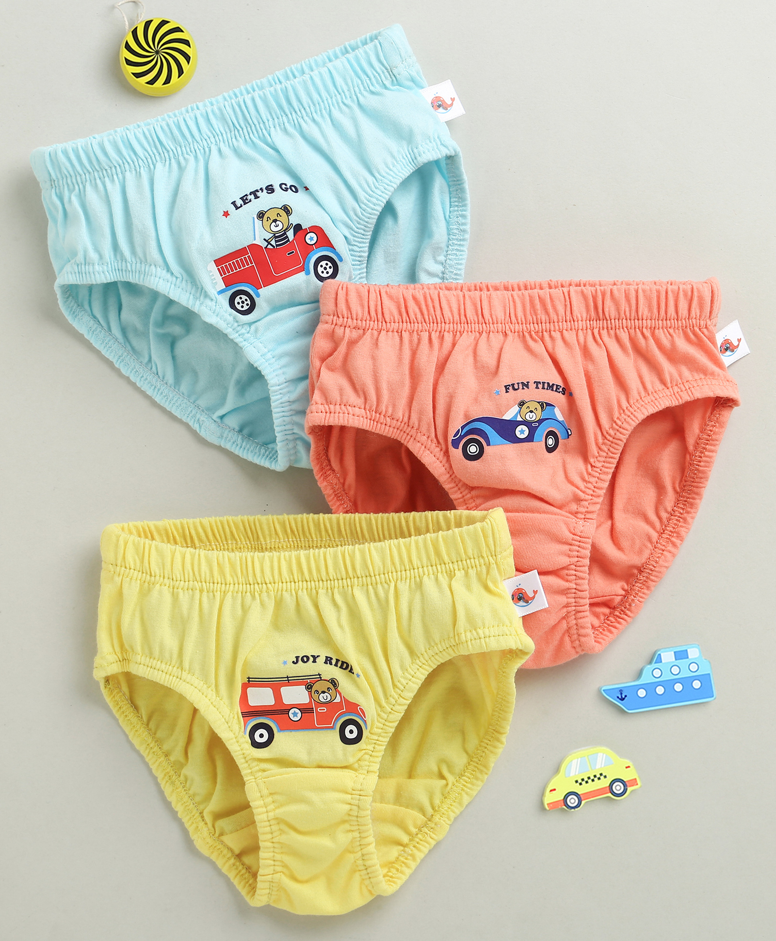 BUMZEE Cotton Knit Pack Of 3 Bears in Vehicles Printed Briefs - Sky Blue & Yellow-image-35