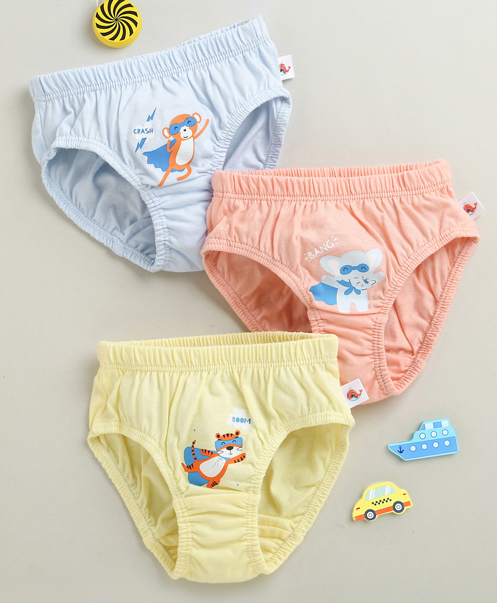 BUMZEE Cotton Knit Pack Of 3 Animal Printed Briefs - Yellow & Peach-picture-13