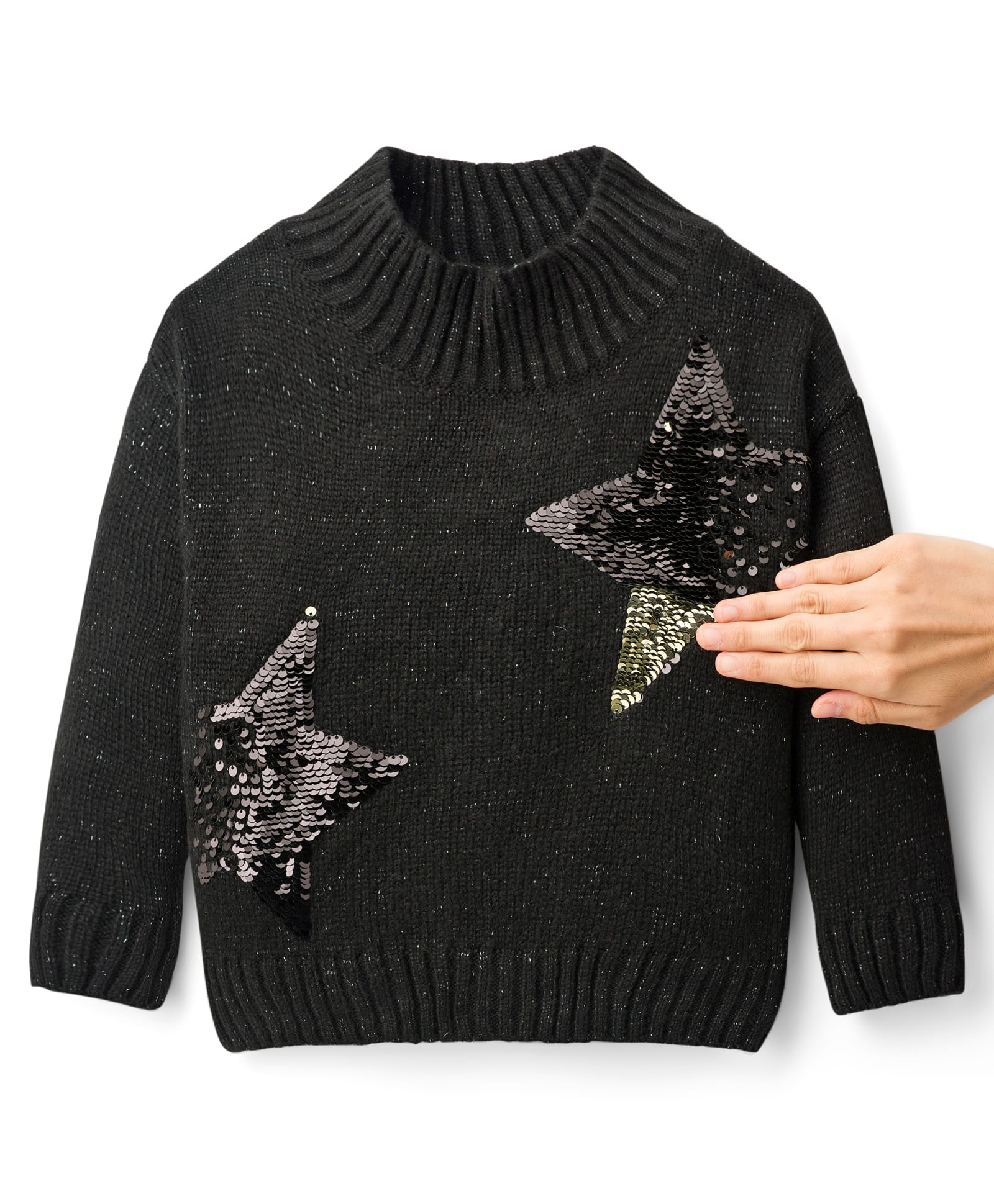 Babyhug Knitted Full Sleeves Pullover Sweater With Reversible Sequins - Black-image-46