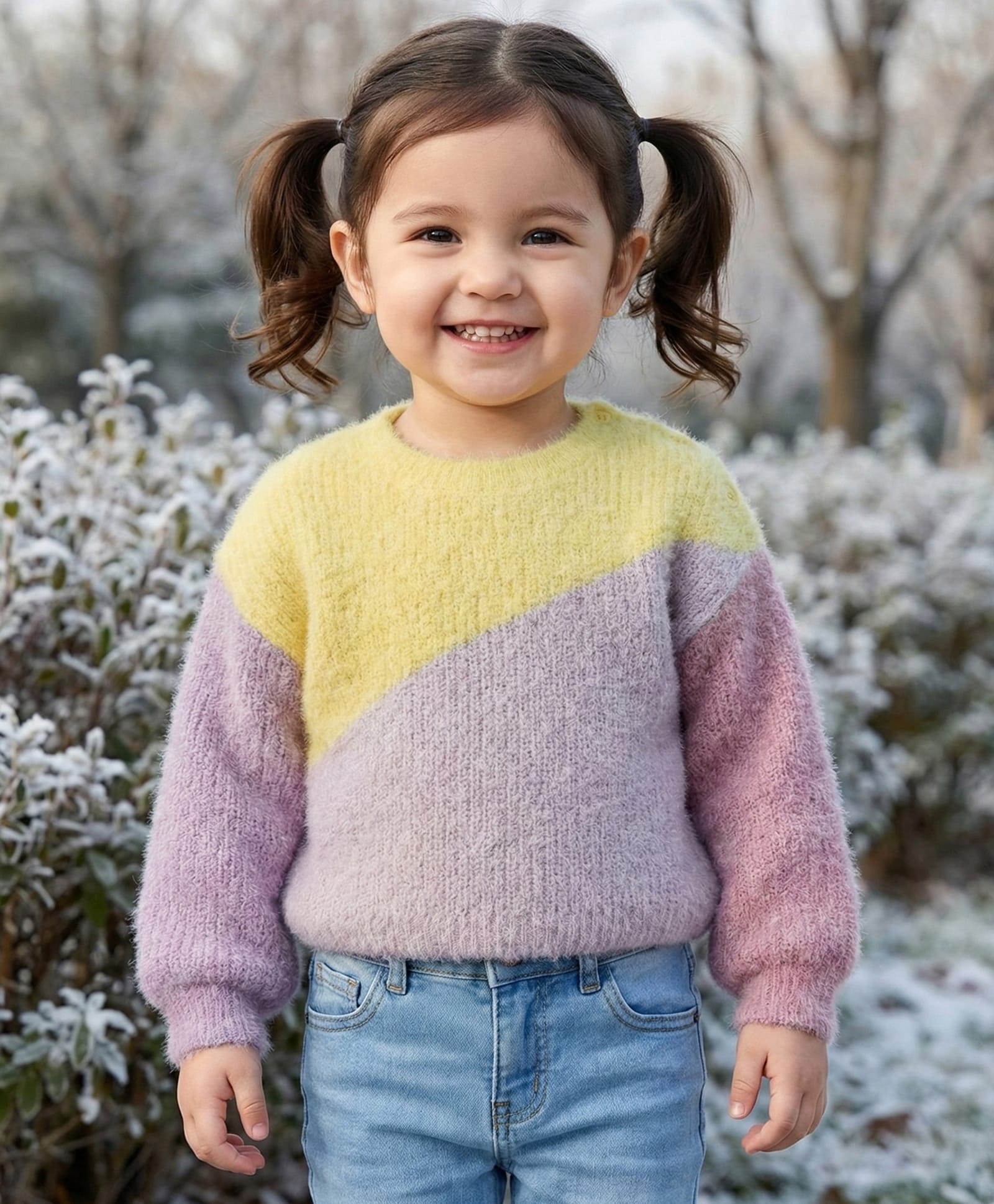 Babyhug Knit Full SLeeves Pullover Sweater with Color Block Design - Lilac