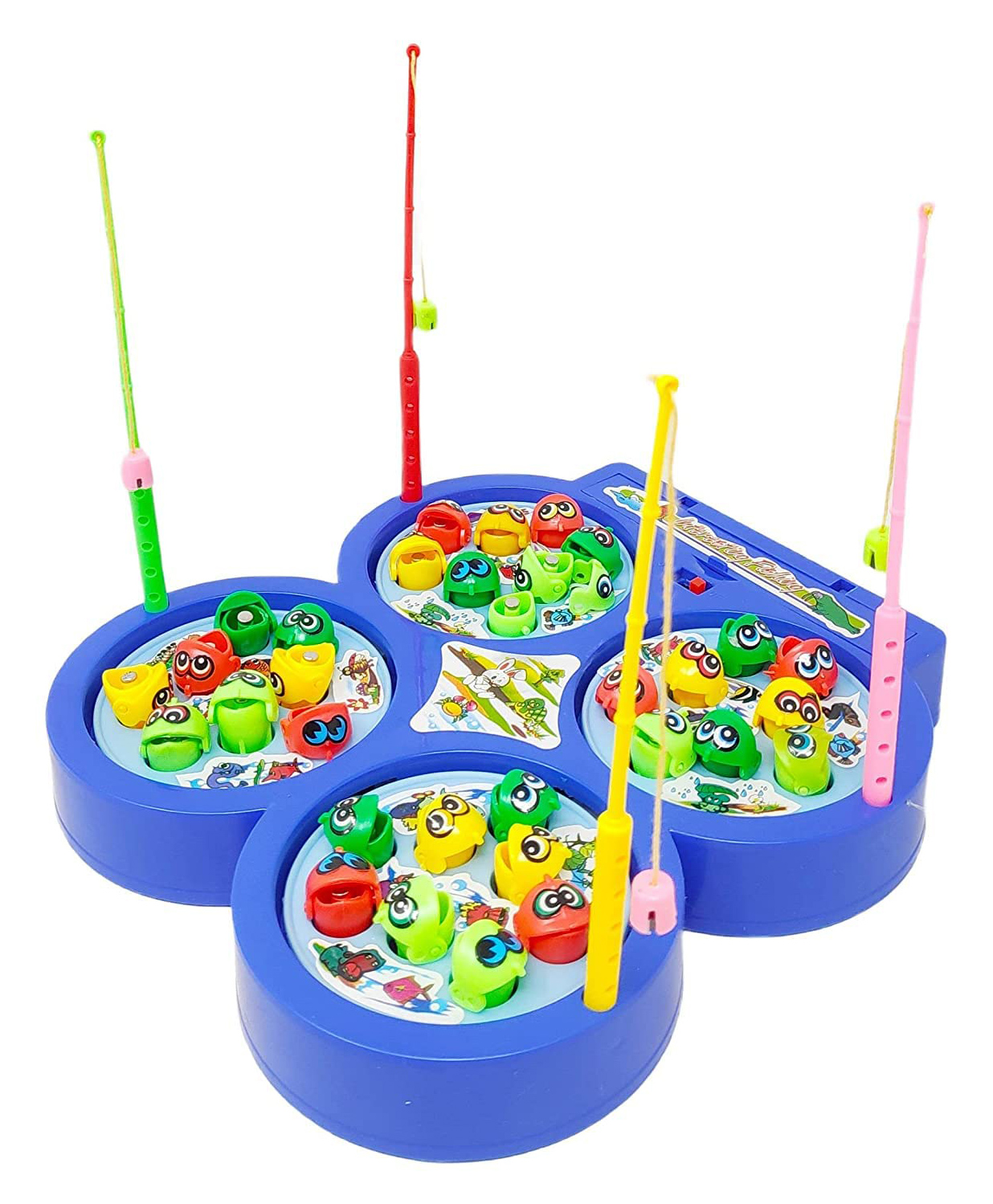 NEGOCIO 32 Pieces Magnetic Fish Catching Game with Music 4 Rotating Fish Ponds & 4 Magnetic Sticks (Color May Vary)