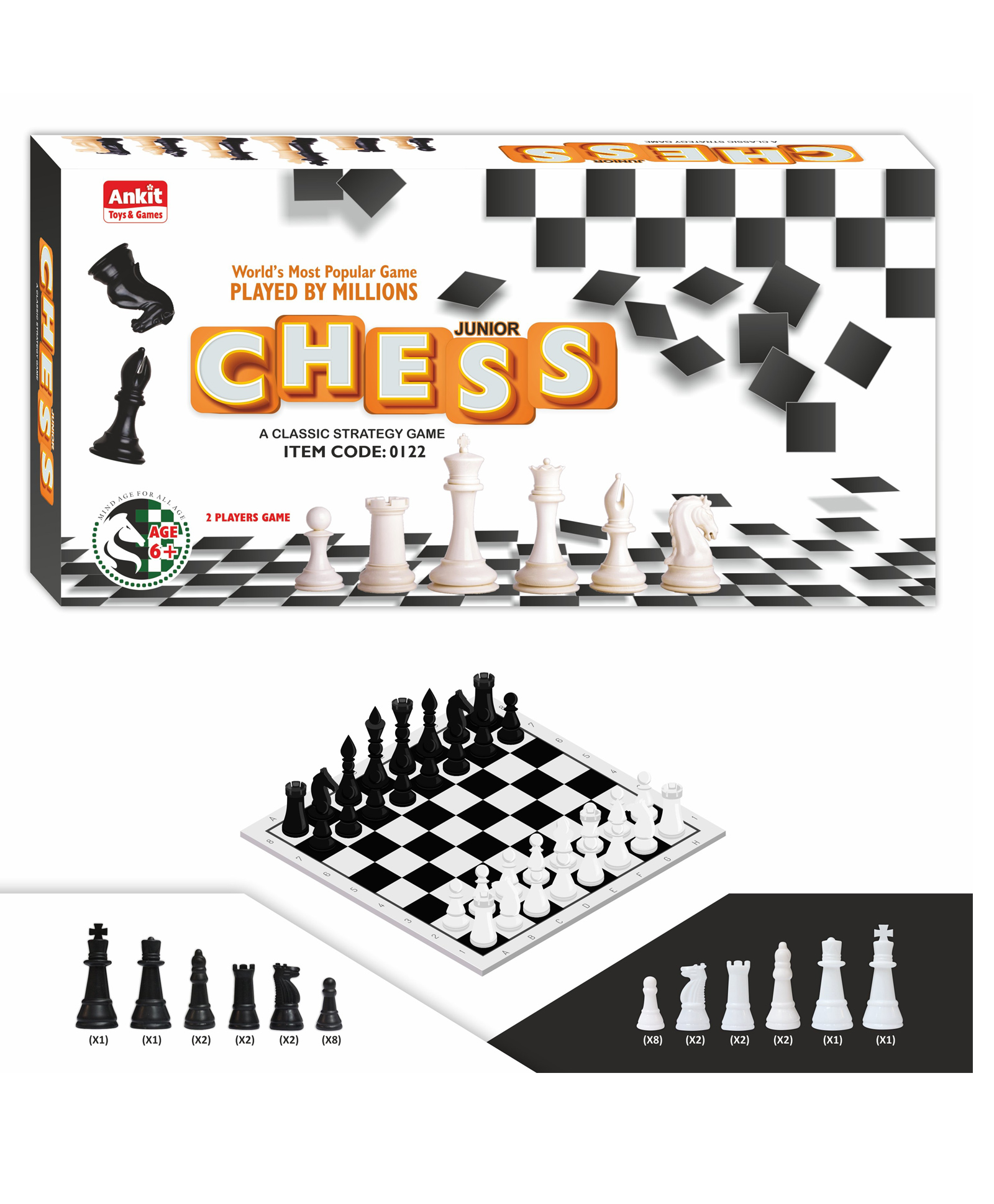 Ankit Toys & Games Chess Junior Board Game Classic Strategy Game for Kids & Adults, Brain Development, Family Fun, Travel-Friendly Set (Ages 6+)-image-12