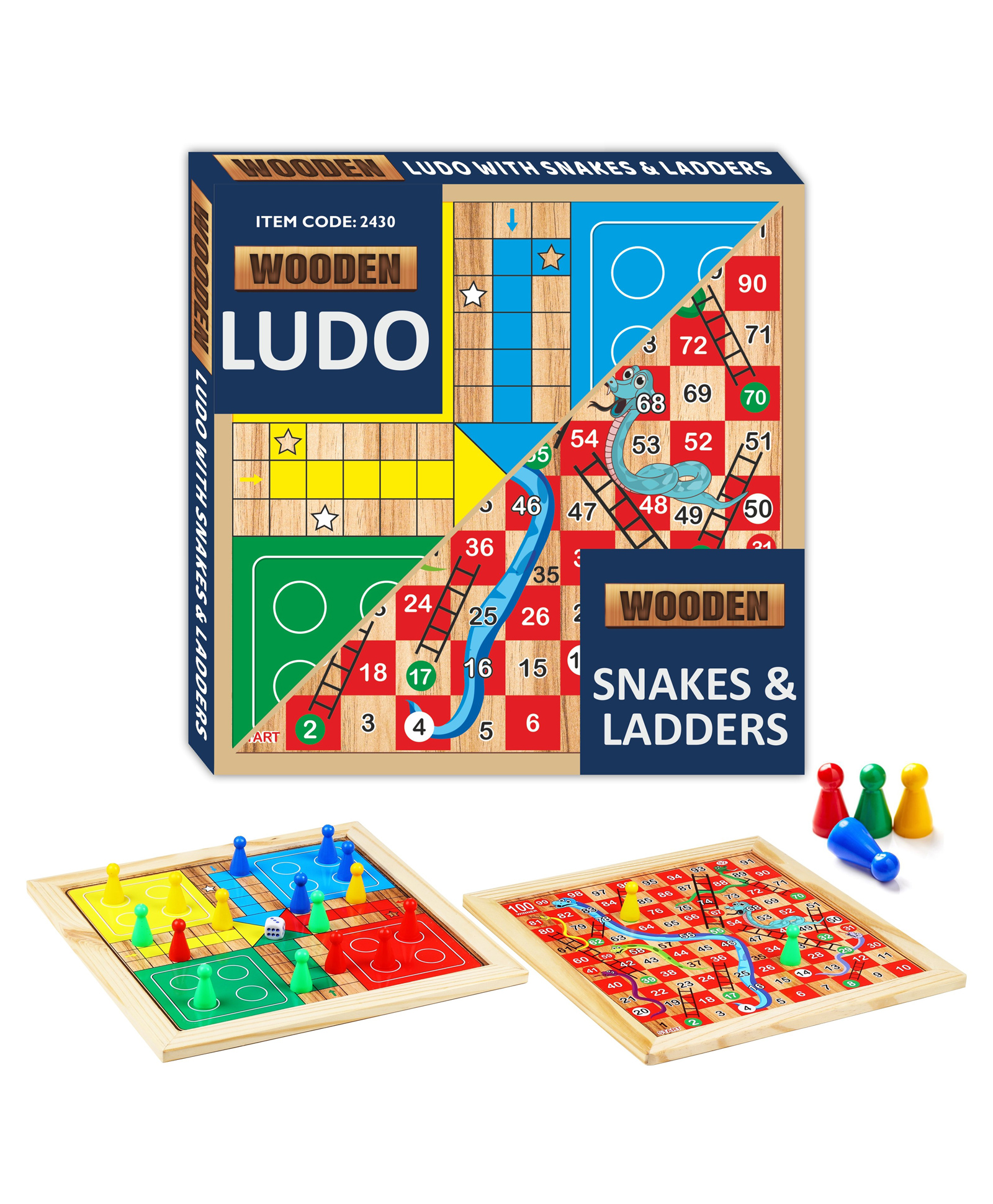 Ankit Toys & Games 2 in 1 Ludo & Snakes & Ladders Wooden Board Game Premium Reversible Solid Family Game Set Classic Strategy & Luck Game Perfect Educational Gift for Kids & Adults Durable Board-image-40