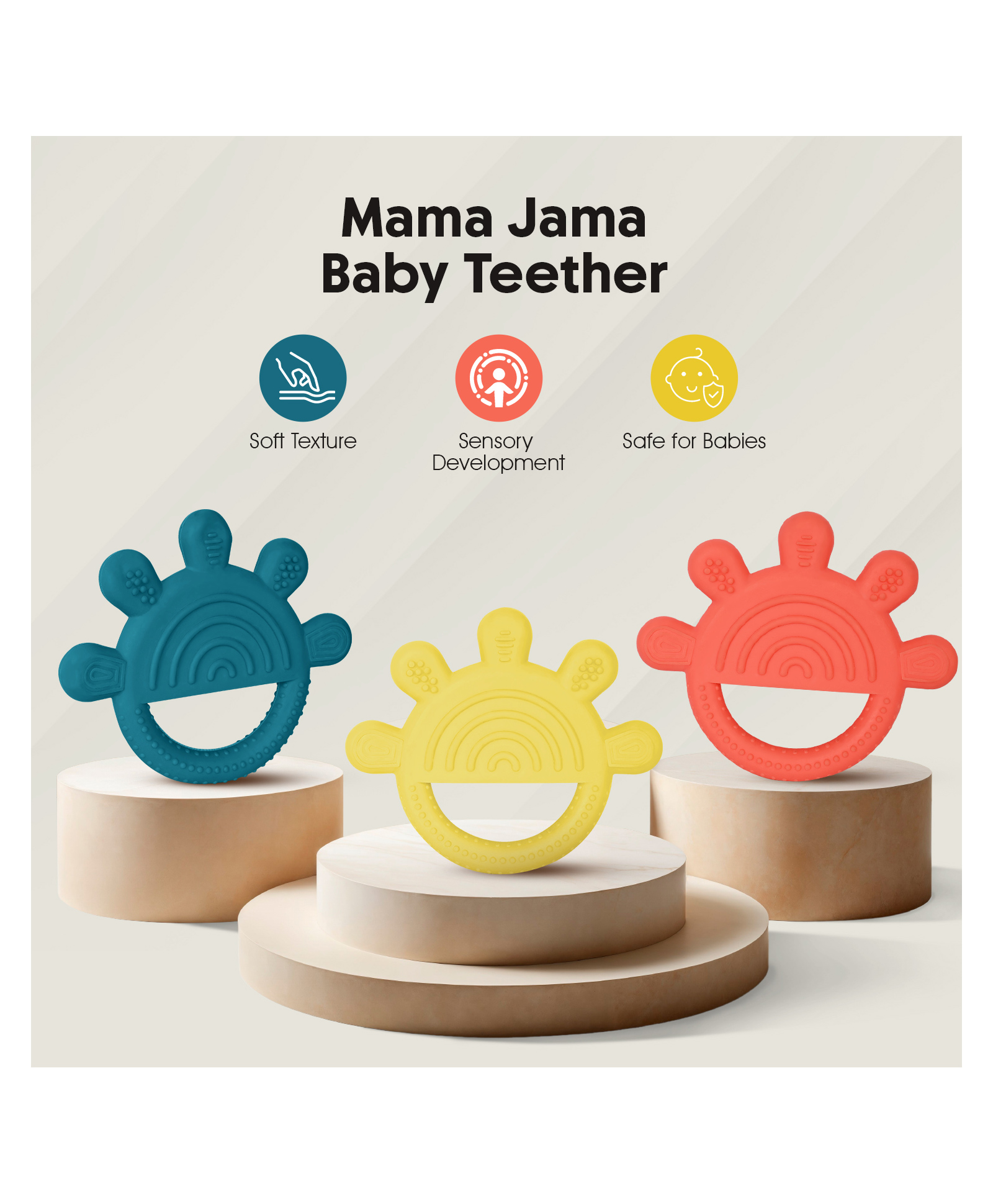 MAMA JAMA Non-Toxic, Food Grade Soft Silicone Baby Teether - Palm Shape ( 1pc, Random Color)-image-46