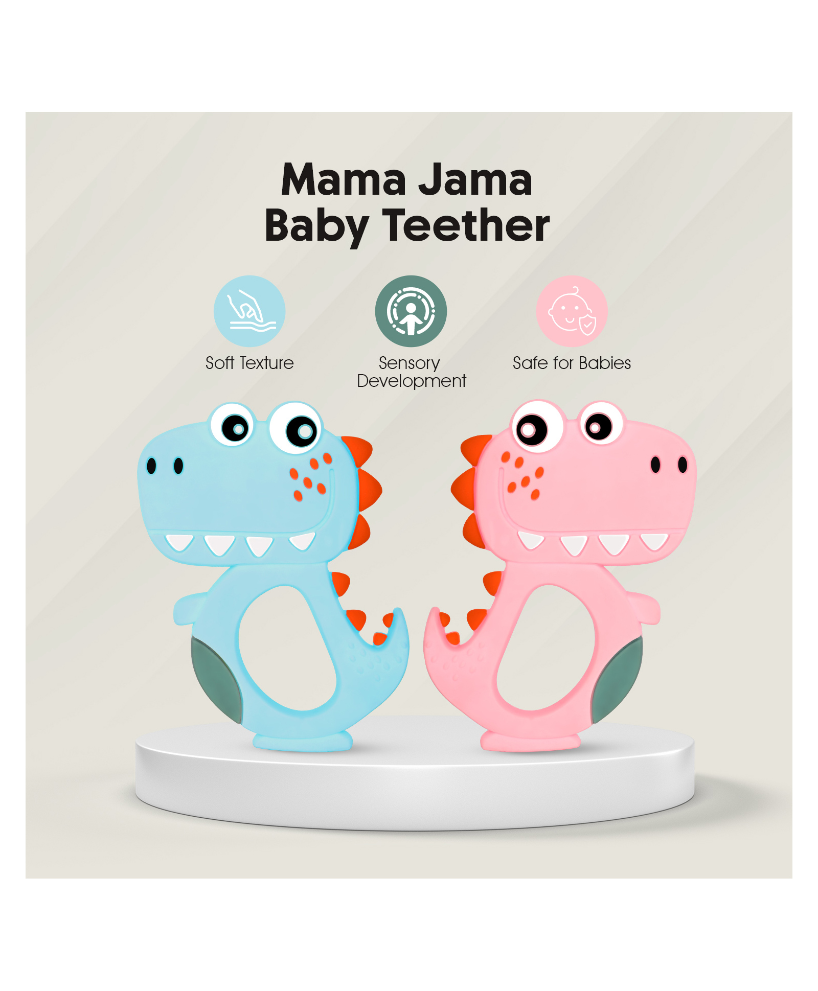 MAMA JAMA Non-Toxic, Food Grade Soft Silicone Baby Teether - Dino Shape ( 1pc, Random Color)-image-44