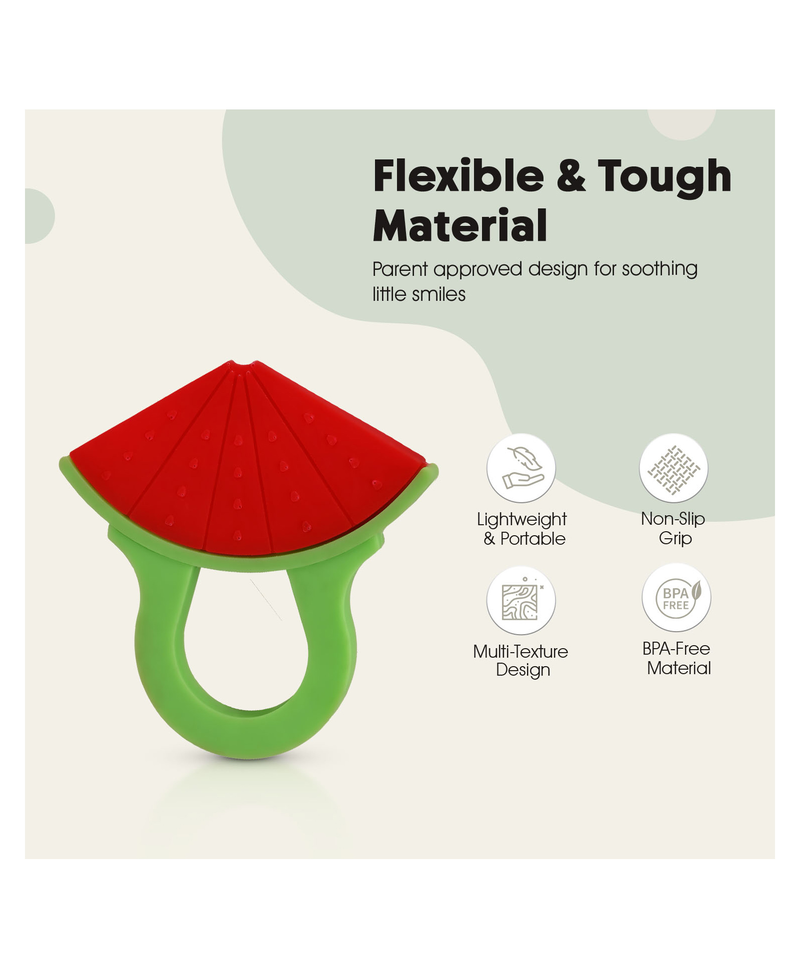 MAMA JAMA Non-Toxic, Food Grade Soft Silicone Baby Teether - Watermelon Shape ( 1pc)-image-45