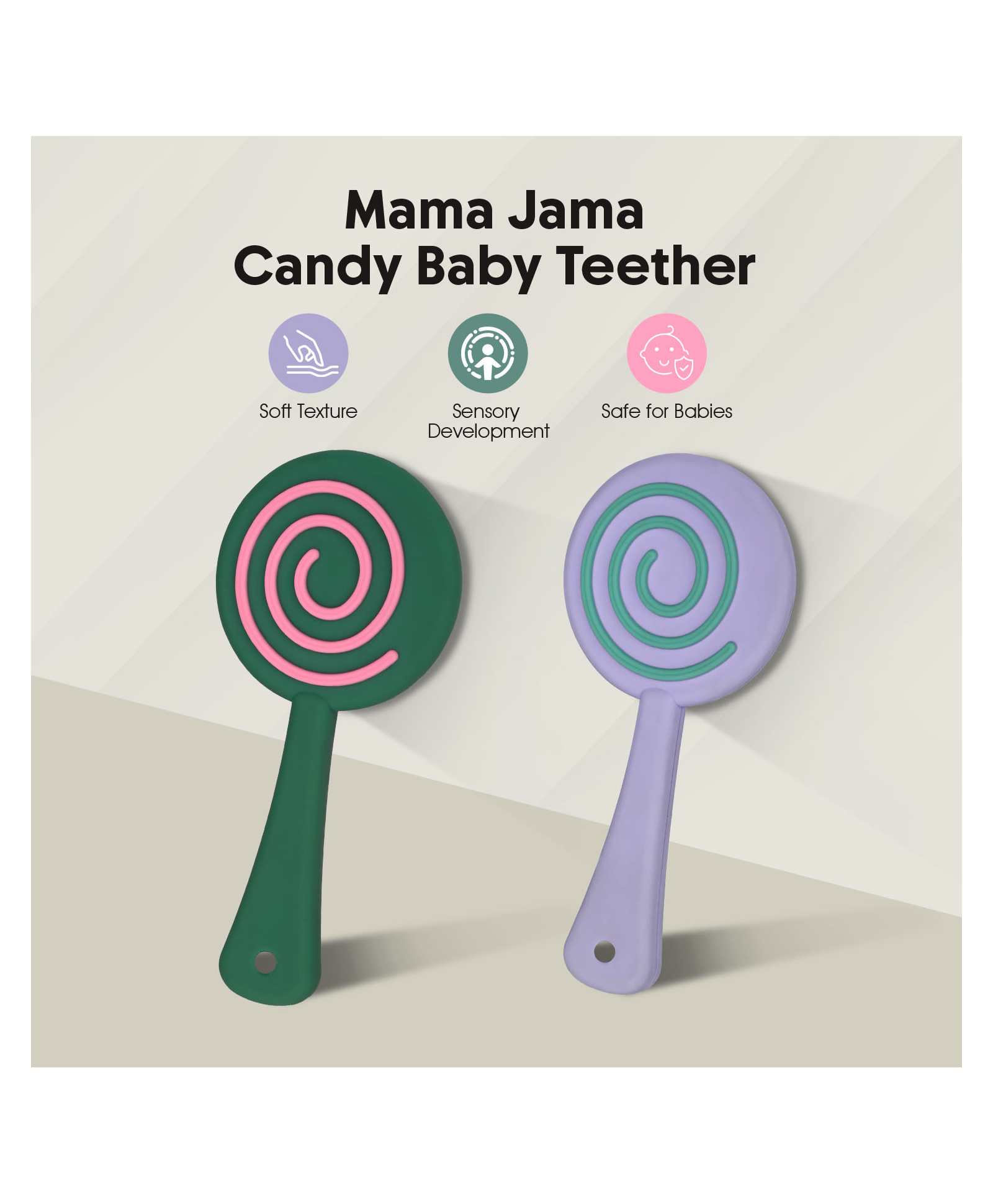 MAMA JAMA Non-Toxic, Food Grade Soft Silicone Baby Teether - Lollipop Shape ( 1pc, Random Color)-picture-10