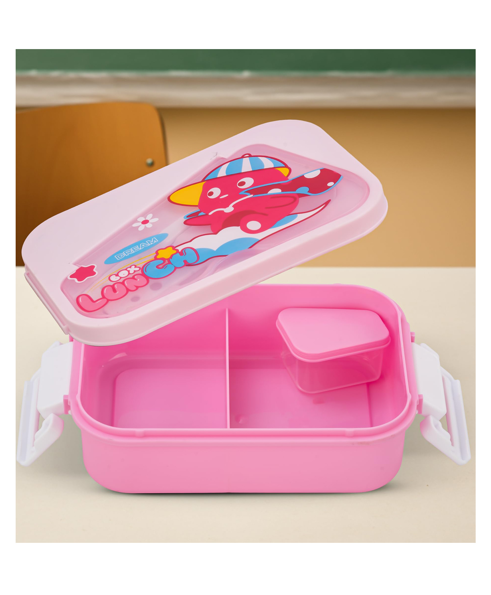 BAYBEE Zigzo Kids Lunch Box 900ml with Spoon & Fork | BPA -Free, Food Grade Bento Box with Lock Lid, Removable Inner Container | Freezer & Dishwasher Safe Tiffin Box for School Boys Girls (Pink)-picture-14