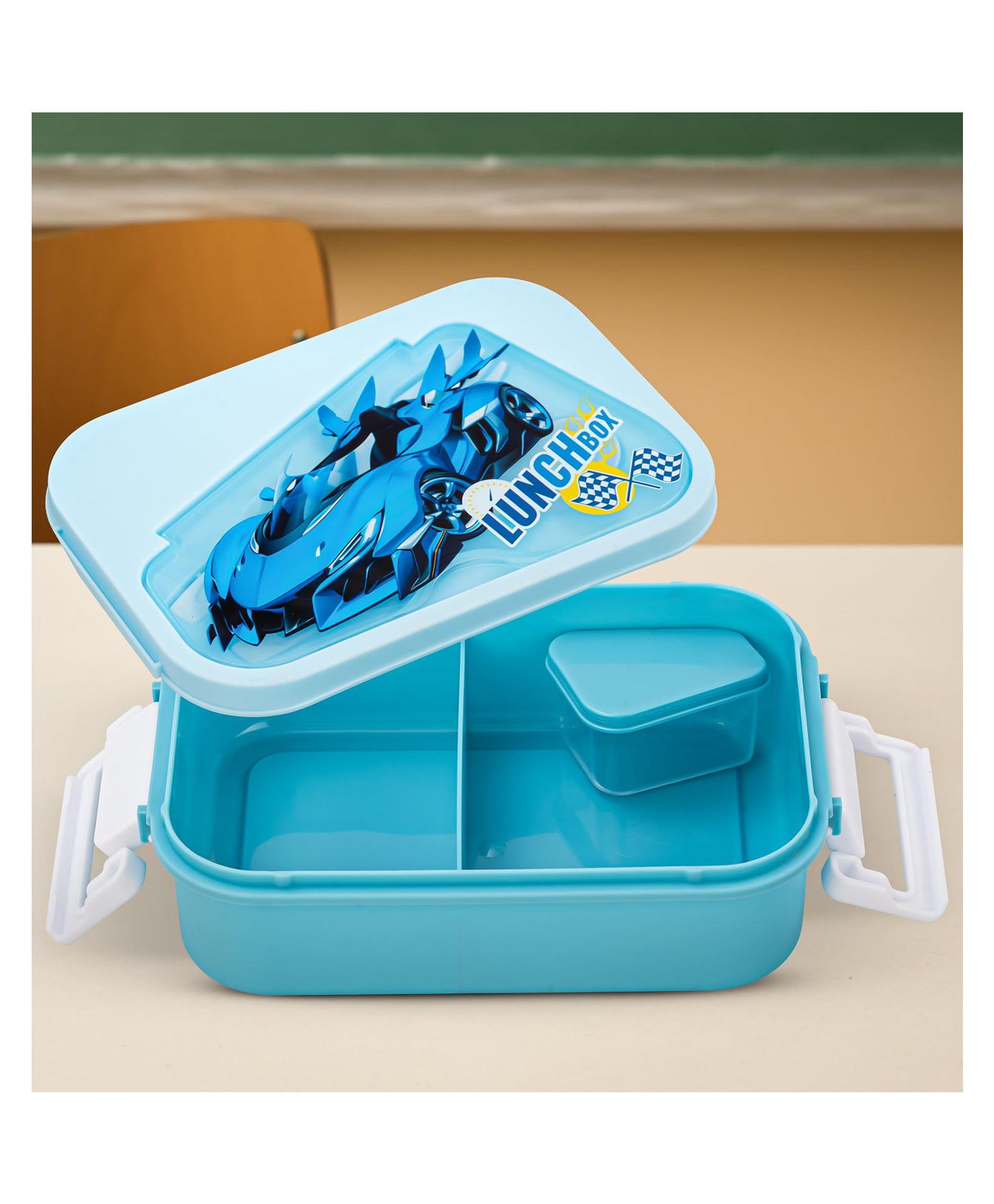 BAYBEE Zigzo Kids Lunch Box 900ml with Spoon & Fork | BPA -Free, Food Grade Bento Box with Lock Lid, Removable Inner Container | Freezer & Dishwasher Safe Tiffin Box for School Boys Girls (Blue)-picture-15