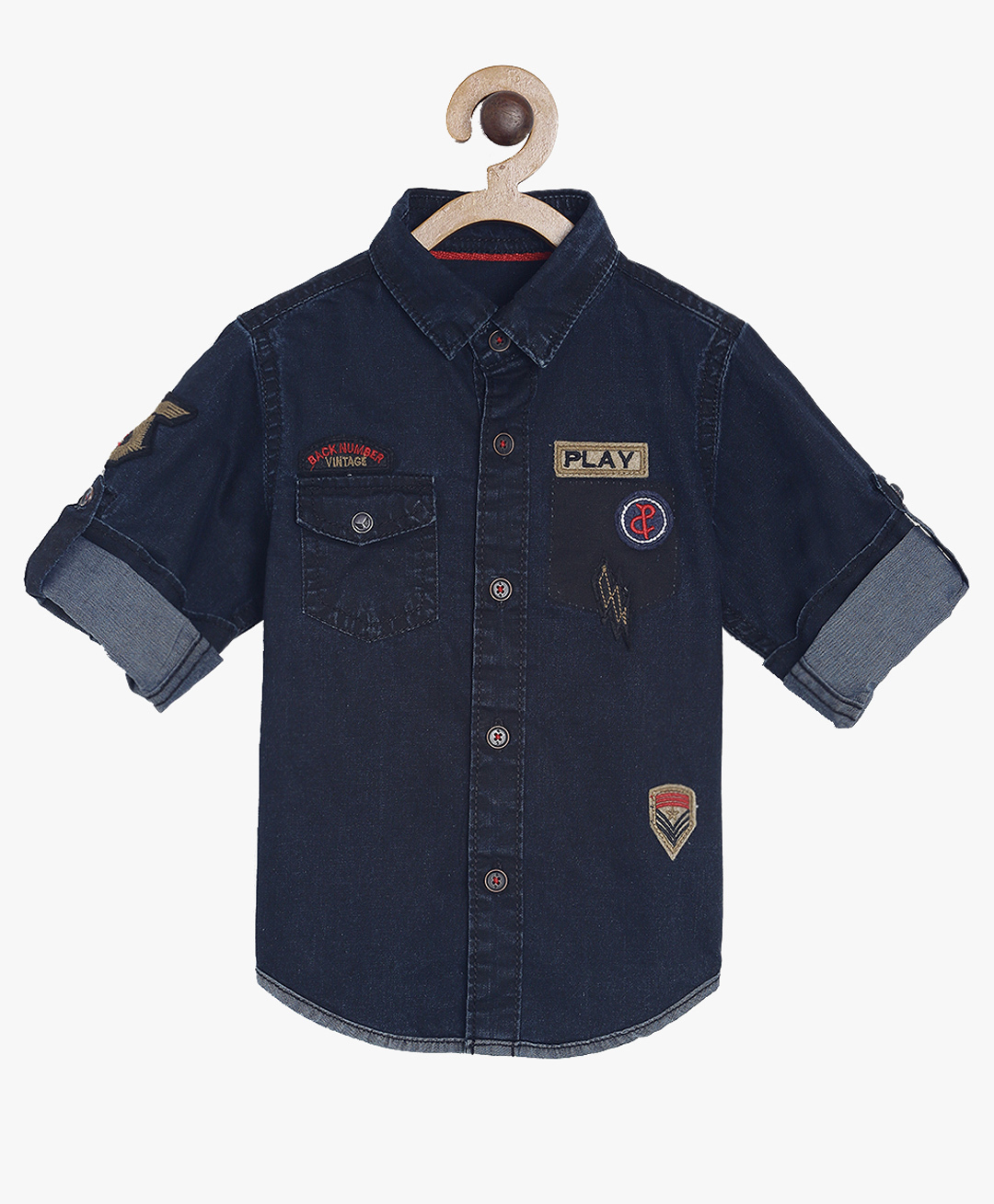 Tales & Stories Denim Woven Full Sleeves Play Text Patch Detailed Shirt - Navy Blue-picture-16