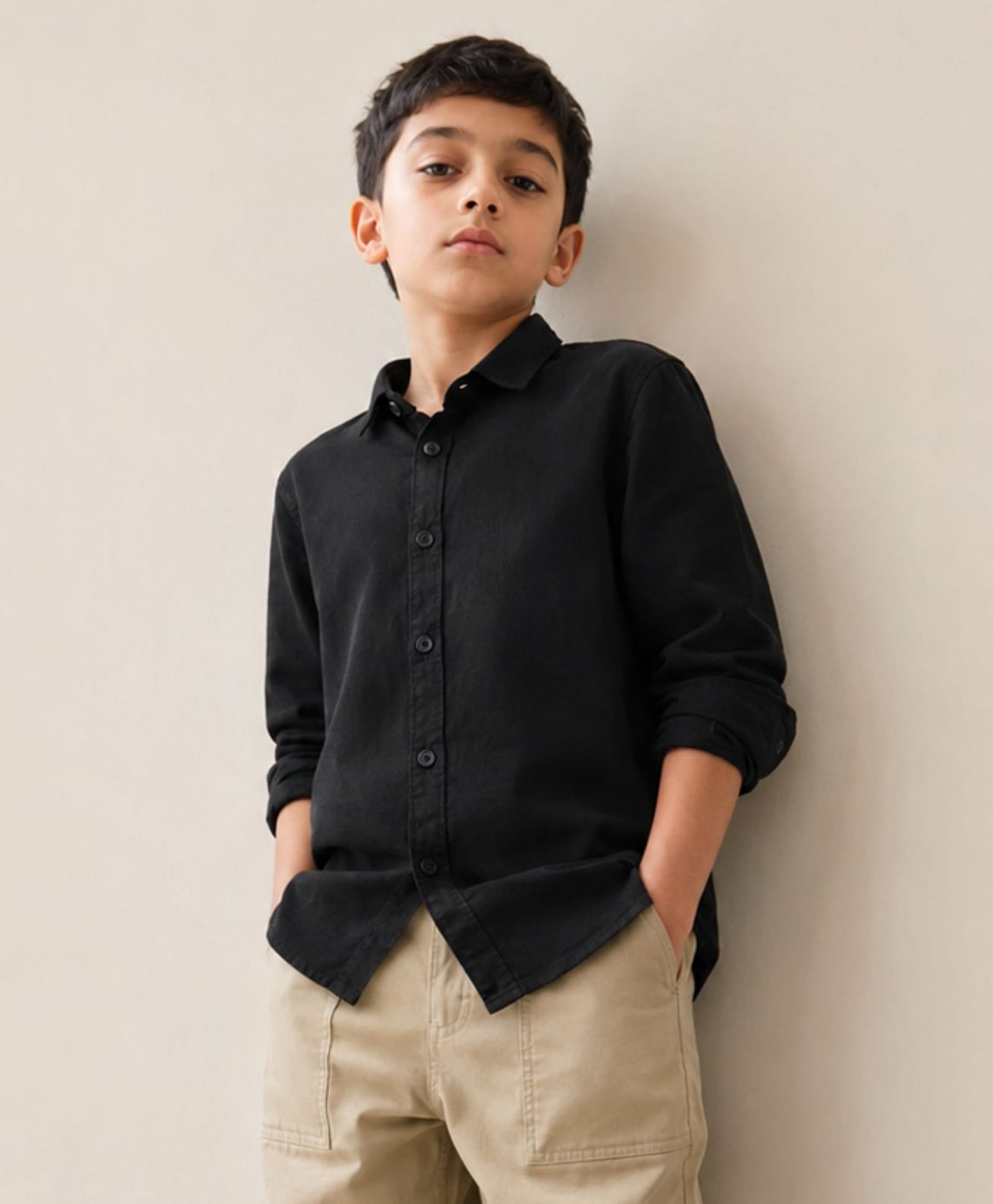 Tales & Stories Cotton Woven Full Sleeves Solid Shirt - Black-picture-27