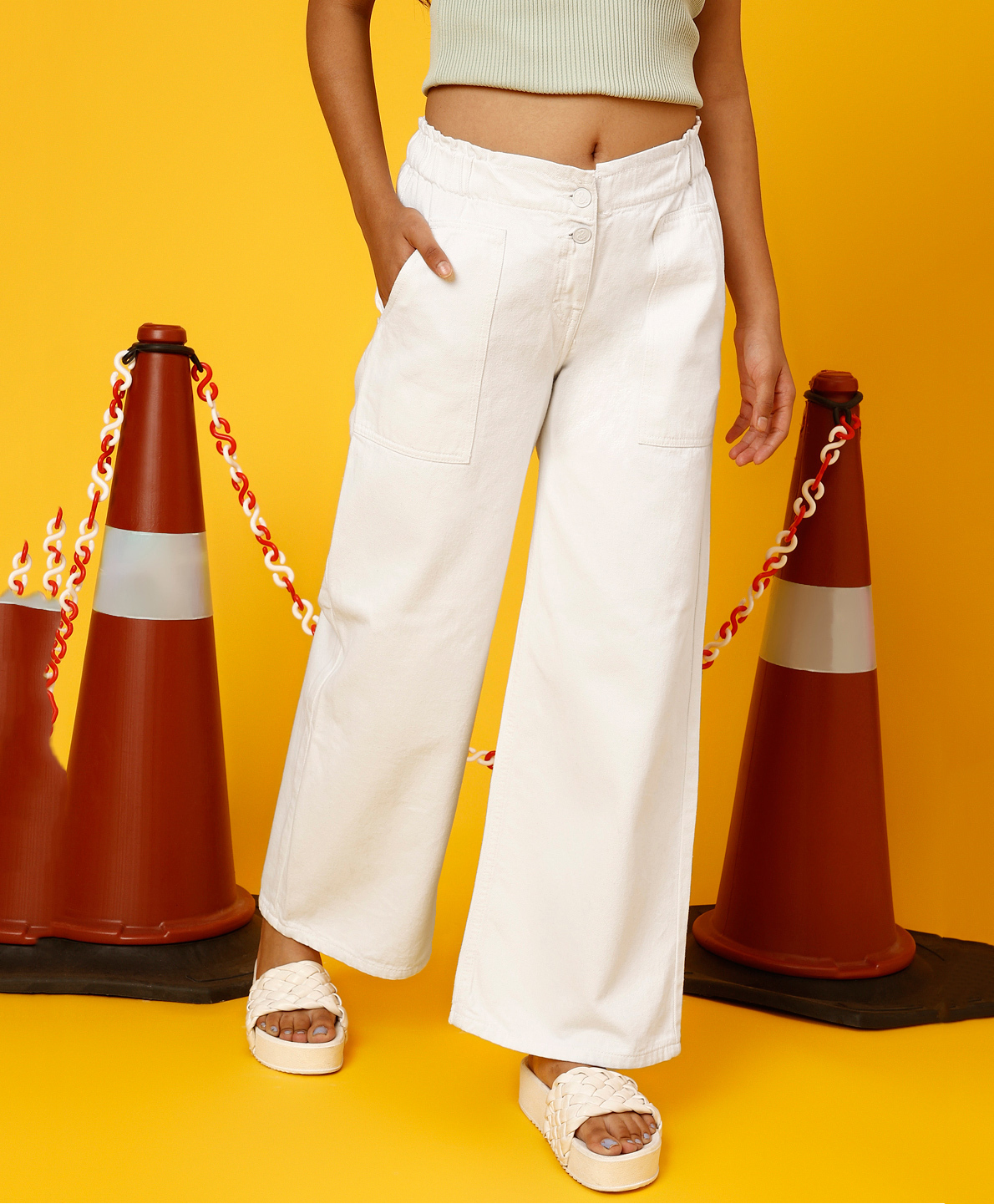 Tales & Stories Denim Woven Full Length Flared Solid Jeans - White-image-44