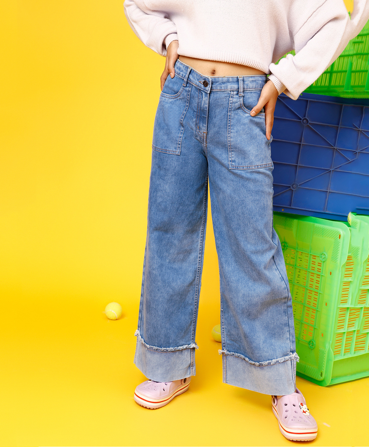 Tales & Stories Denim Woven Washed Flared Jeans - Light Blue-picture-32