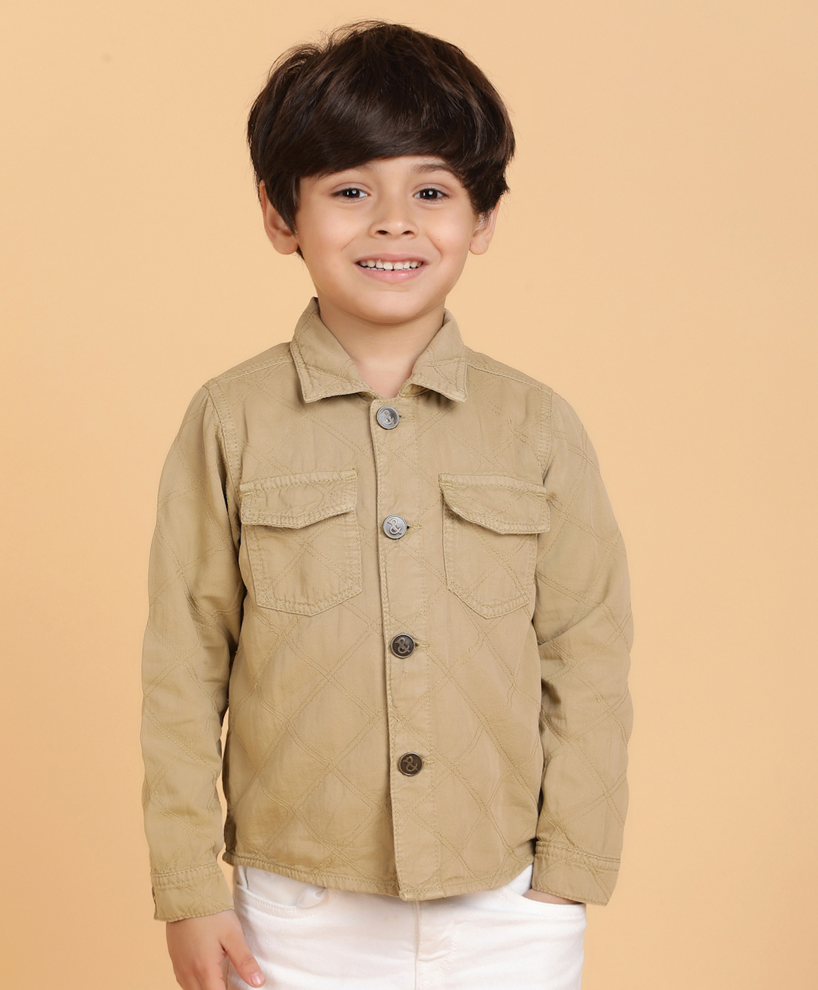 Tales & Stories Cotton Woven Full Sleeves Geometric Embroidered Light Winter Shacket - Khaki-picture-38