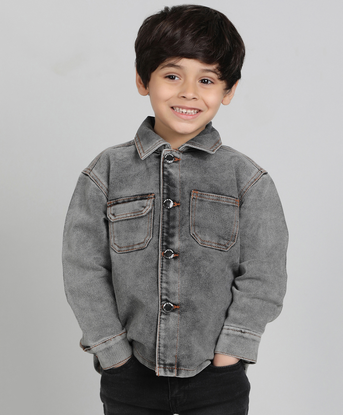 Tales & Stories Denim Woven Full Sleeves Washed Jacket - Grey-picture-23