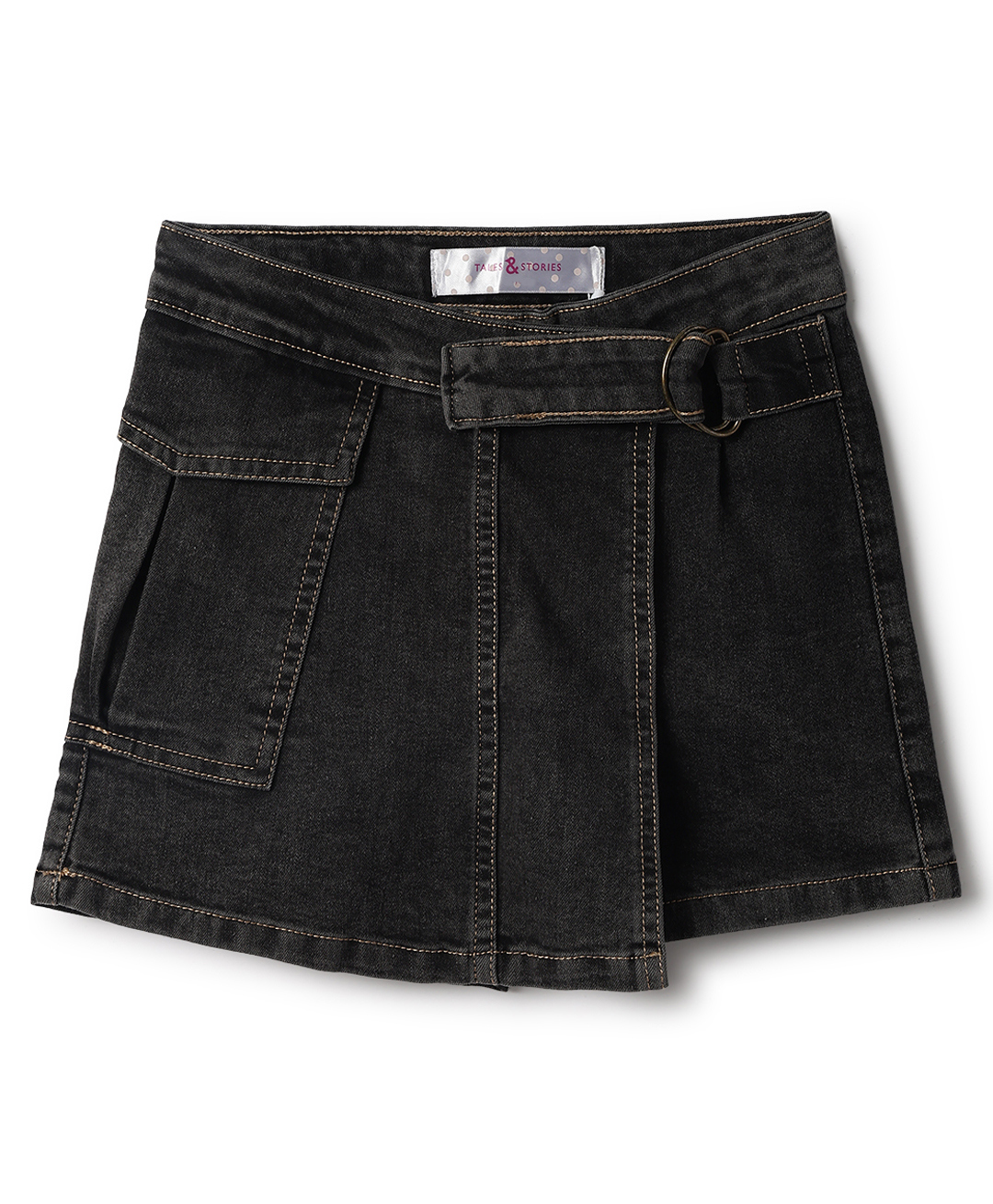 Tales & Stories Denim Woven Mild Washed Skort - Black-picture-37