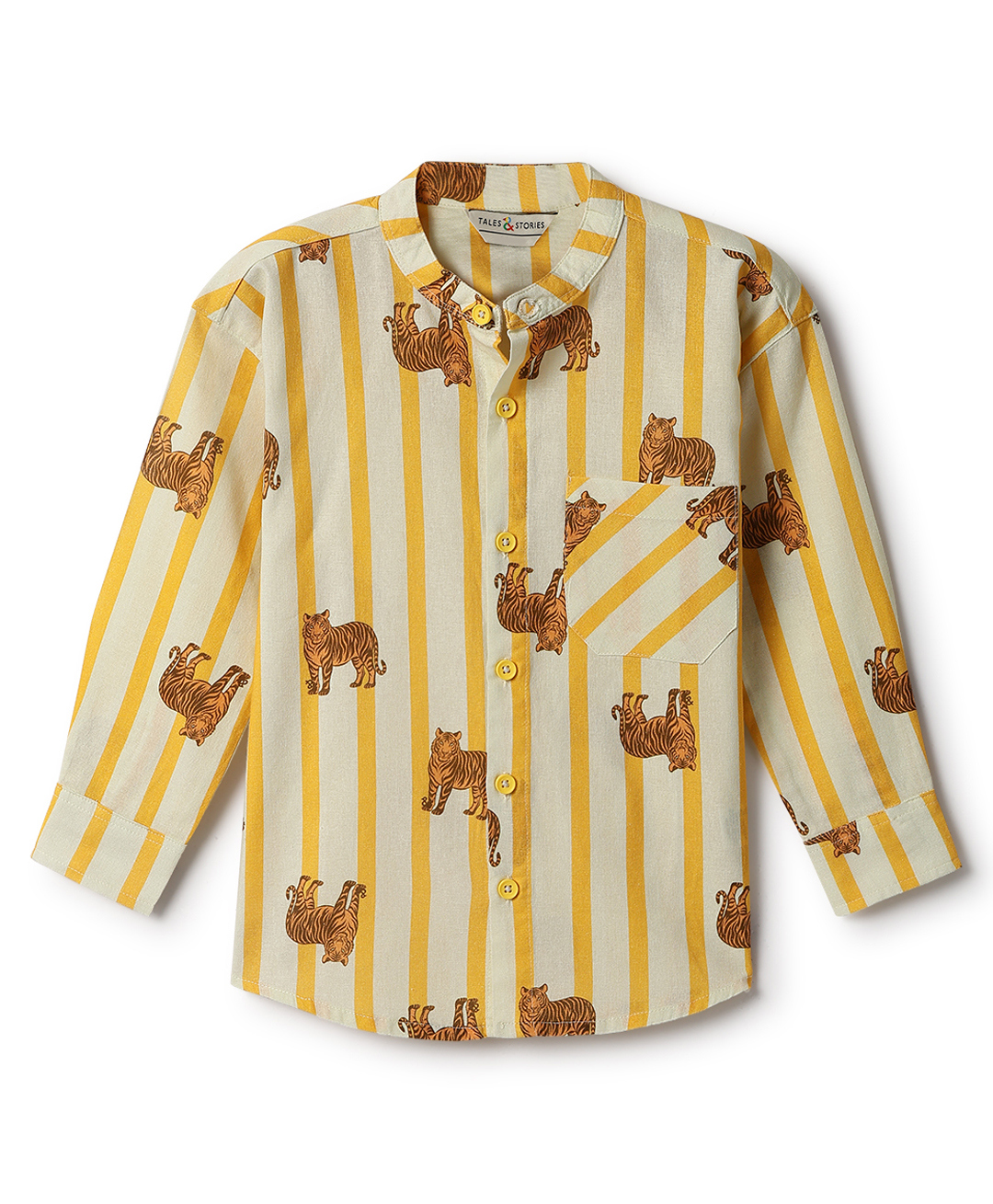 Tales & Stories Cotton Woven Full Sleeves Striped & Tiger Printed Shirt - Yellow-picture-18