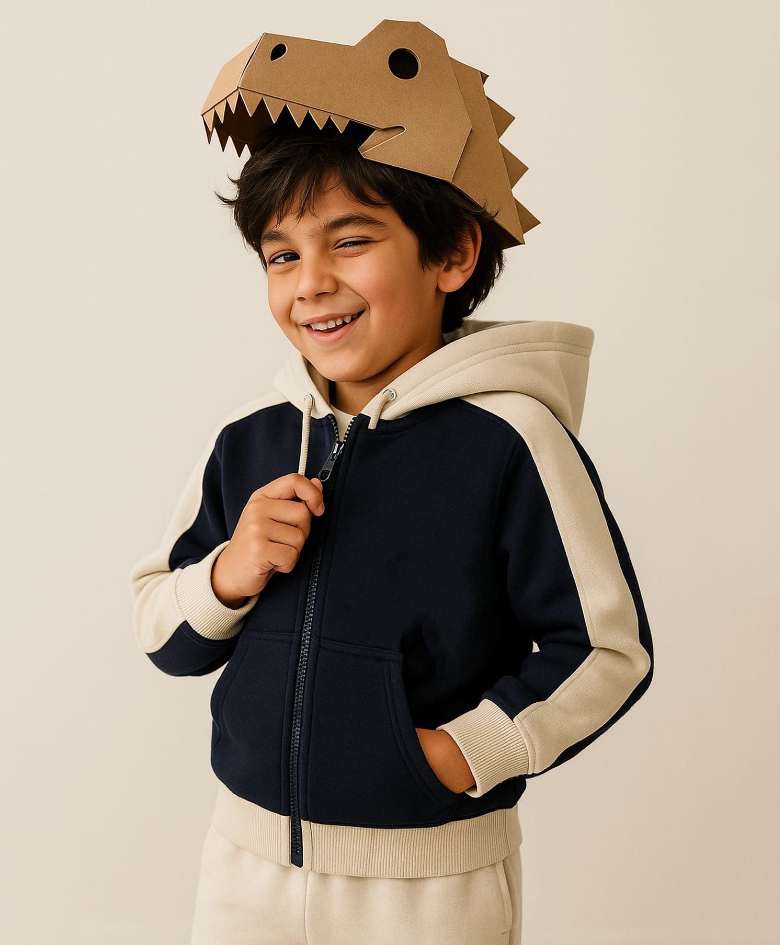 Tales & Stories Cotton Knit Full Sleeves Colour Blocked Hooded Light Winter Sweatshirt - Navy Blue-picture-30
