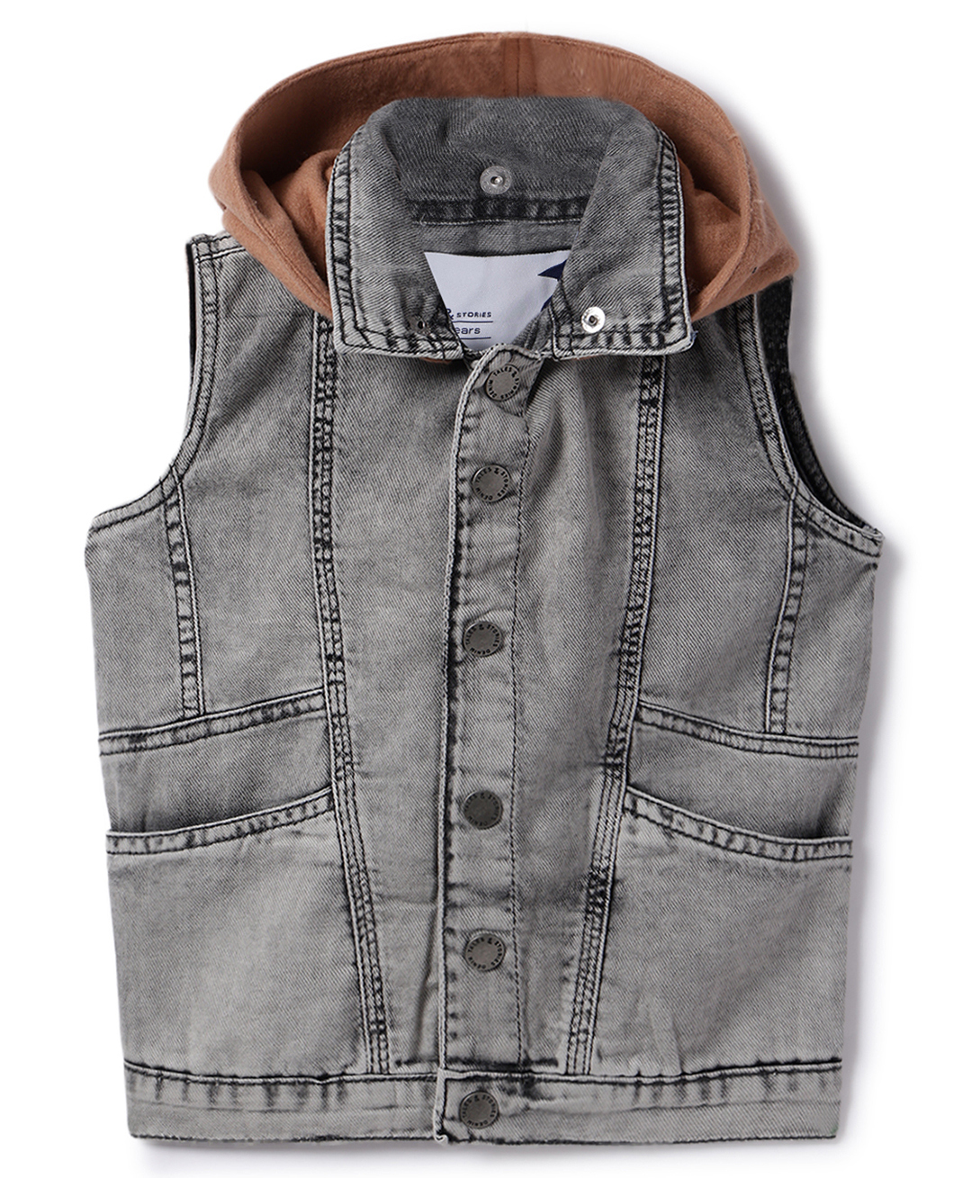 Tales & Stories Cotton Knit Sleeveless Solid Light Winter Hooded Jacket - Grey-picture-15