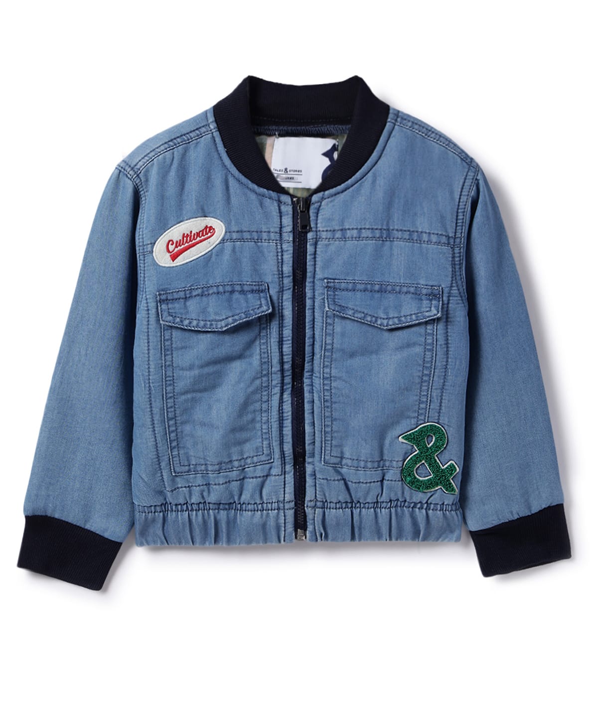Tales & Stories Cotton Knit Full Sleeves Cultivate Text Patch Detailed Light Winter Bomber Jacket - Blue-picture-34