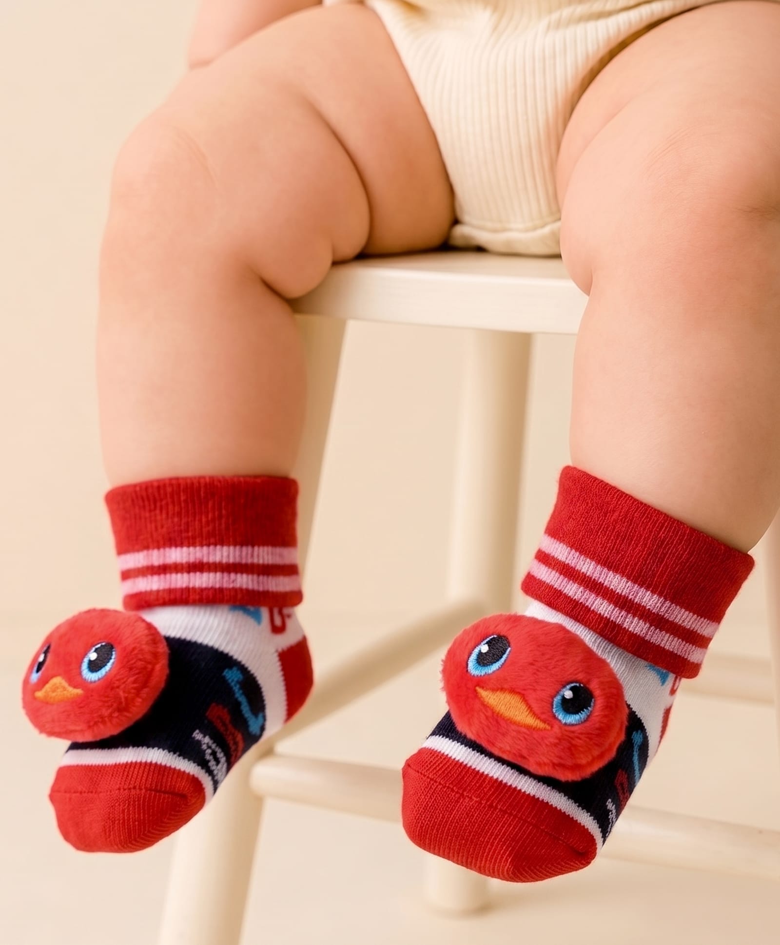 Cute Walk by Babyhug Fabric Slip On Socks Shoes with Duck Applique - Red & Black-picture-15
