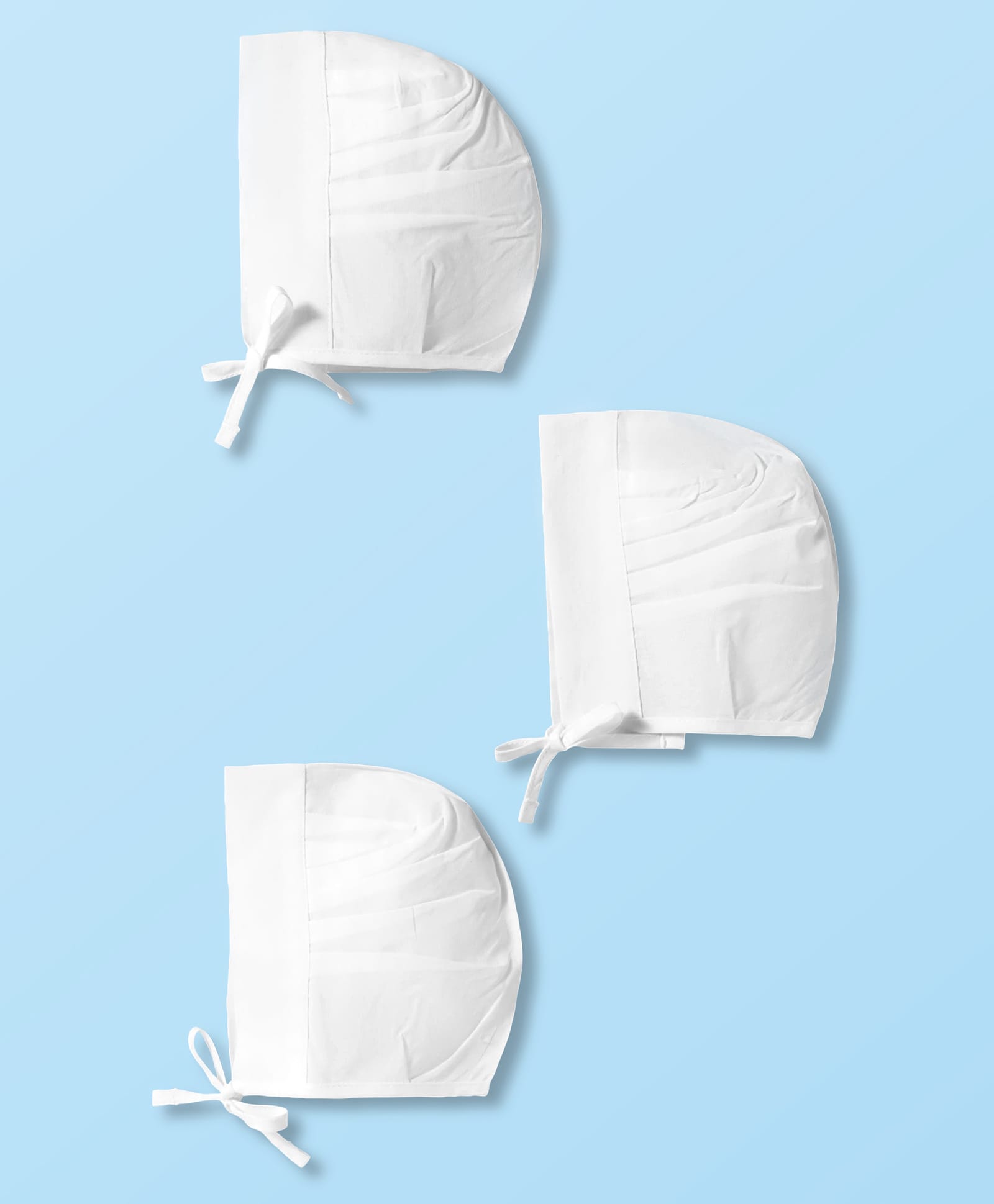 Babyhug 100% Cotton Woven Solid Color Bonnet Cap Pack of 3 White - Diameter 15 cm-image-43