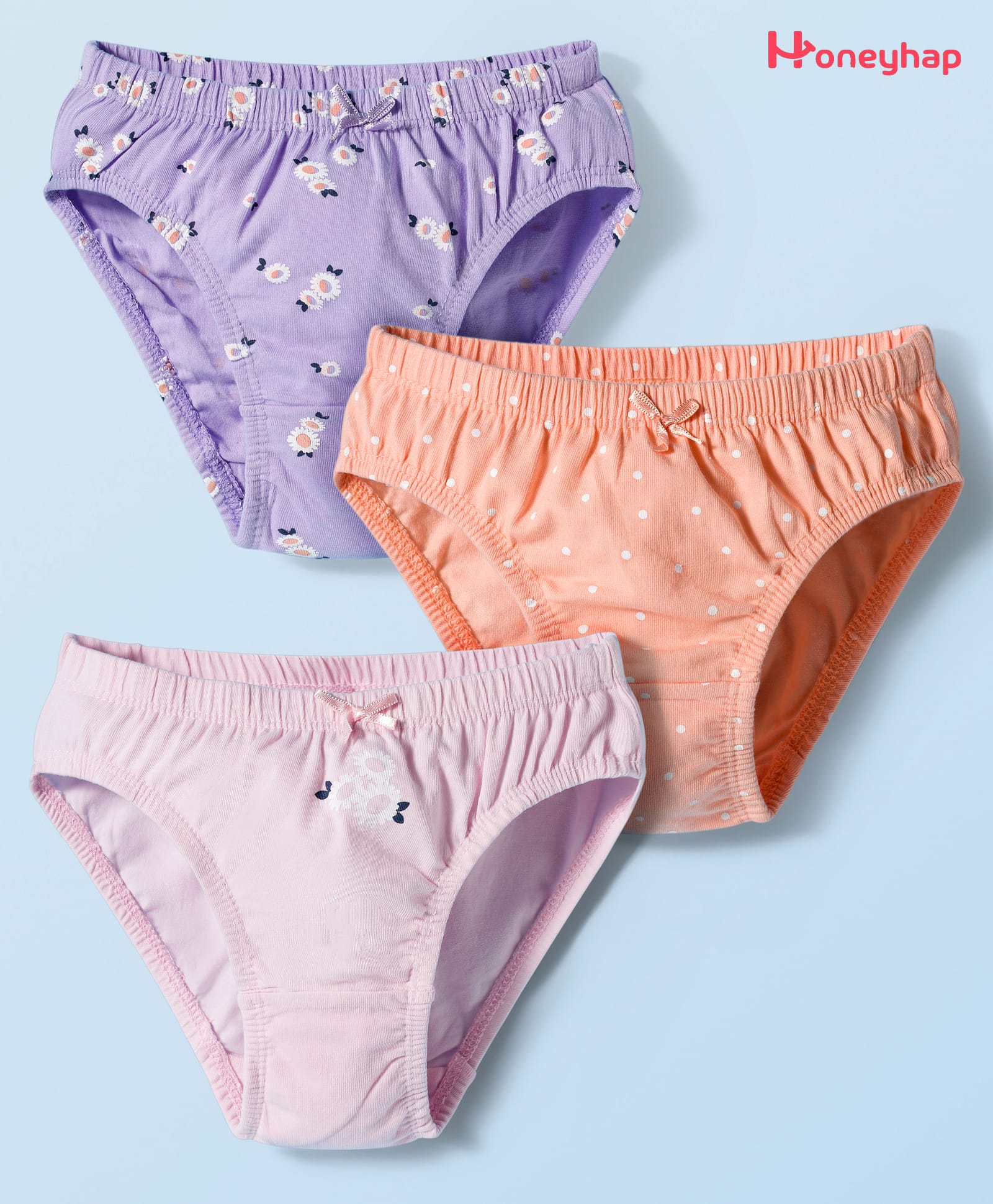 Honeyhap Premium Cotton Elastane Knit Panties With Bio Finish & Floral Print Pack of 3 - Pastel Lilac Festival Bloom & Tropical Peach-picture-15