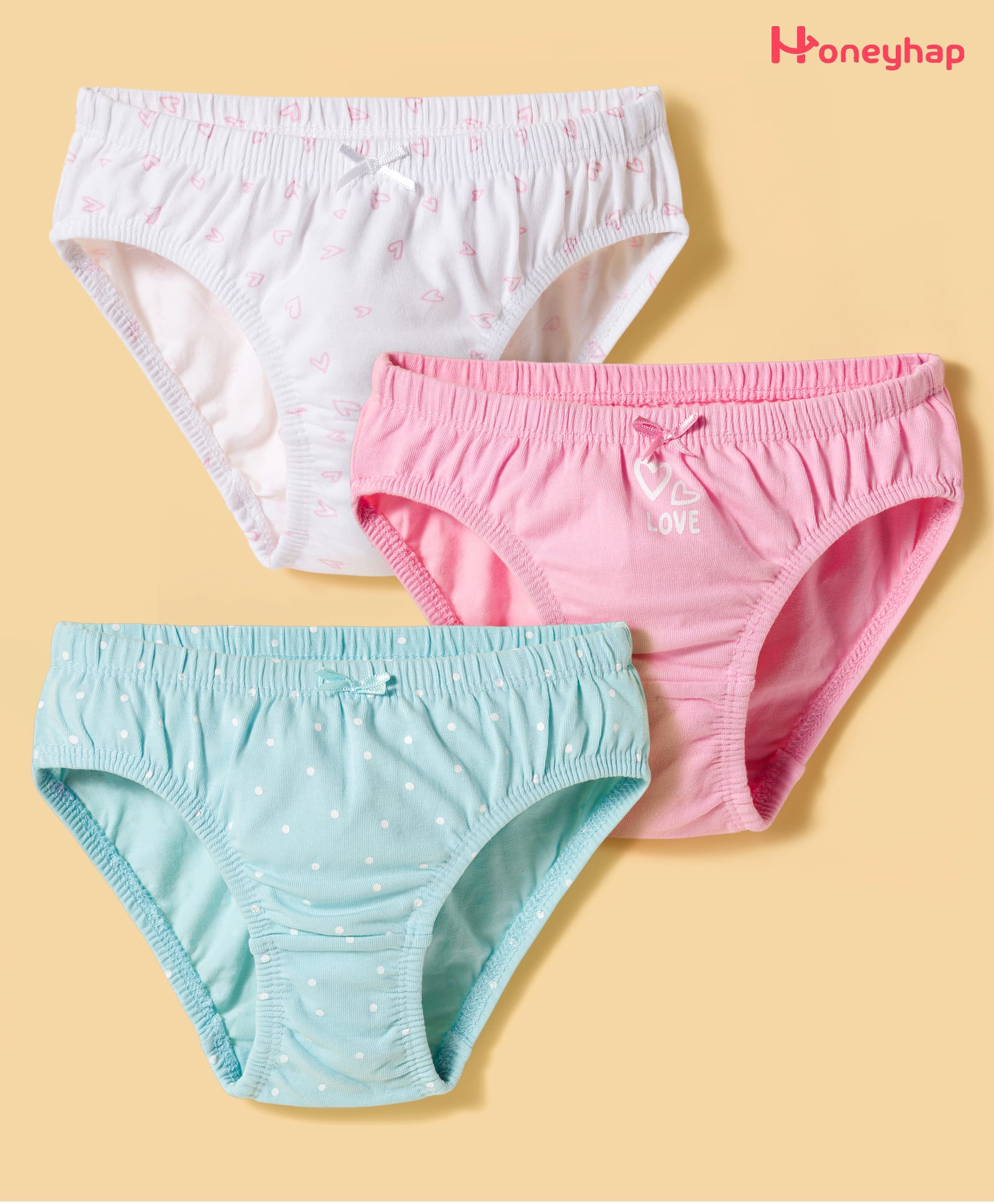 Honeyhap Premium Cotton Knit Panties with Bio Finish & Heart Print Pack of 3 - Lilac Sachet Saltwater Slide & Bright White-image-48