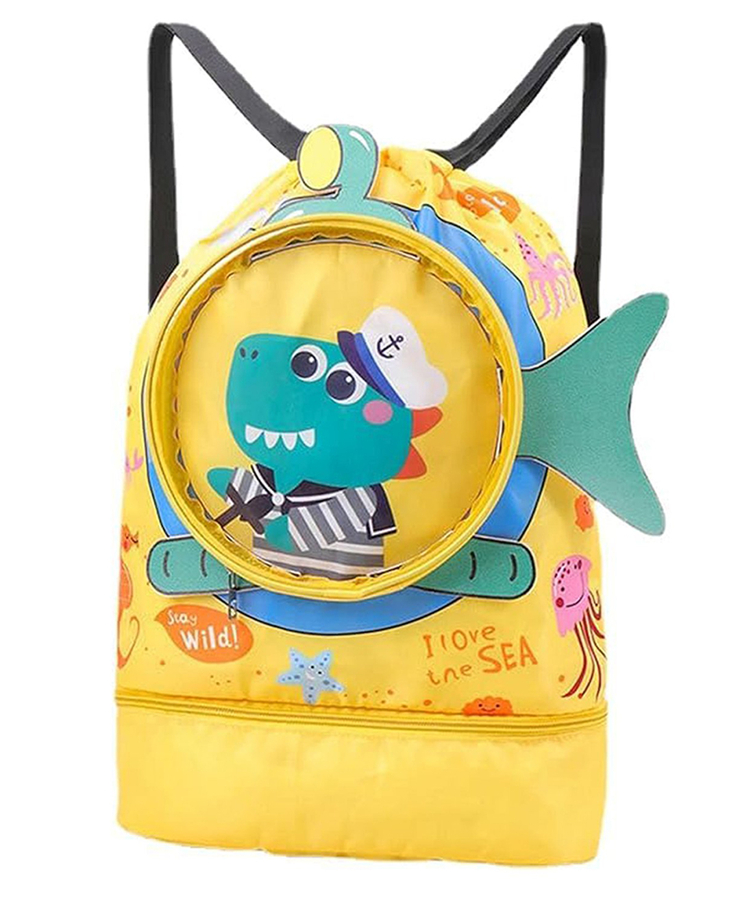 Asera Waterproof Cartoon Kid's Swimming Bag Portable Beach & Sports Backpack with Dry-Wet Separation (Yellow)-picture-1