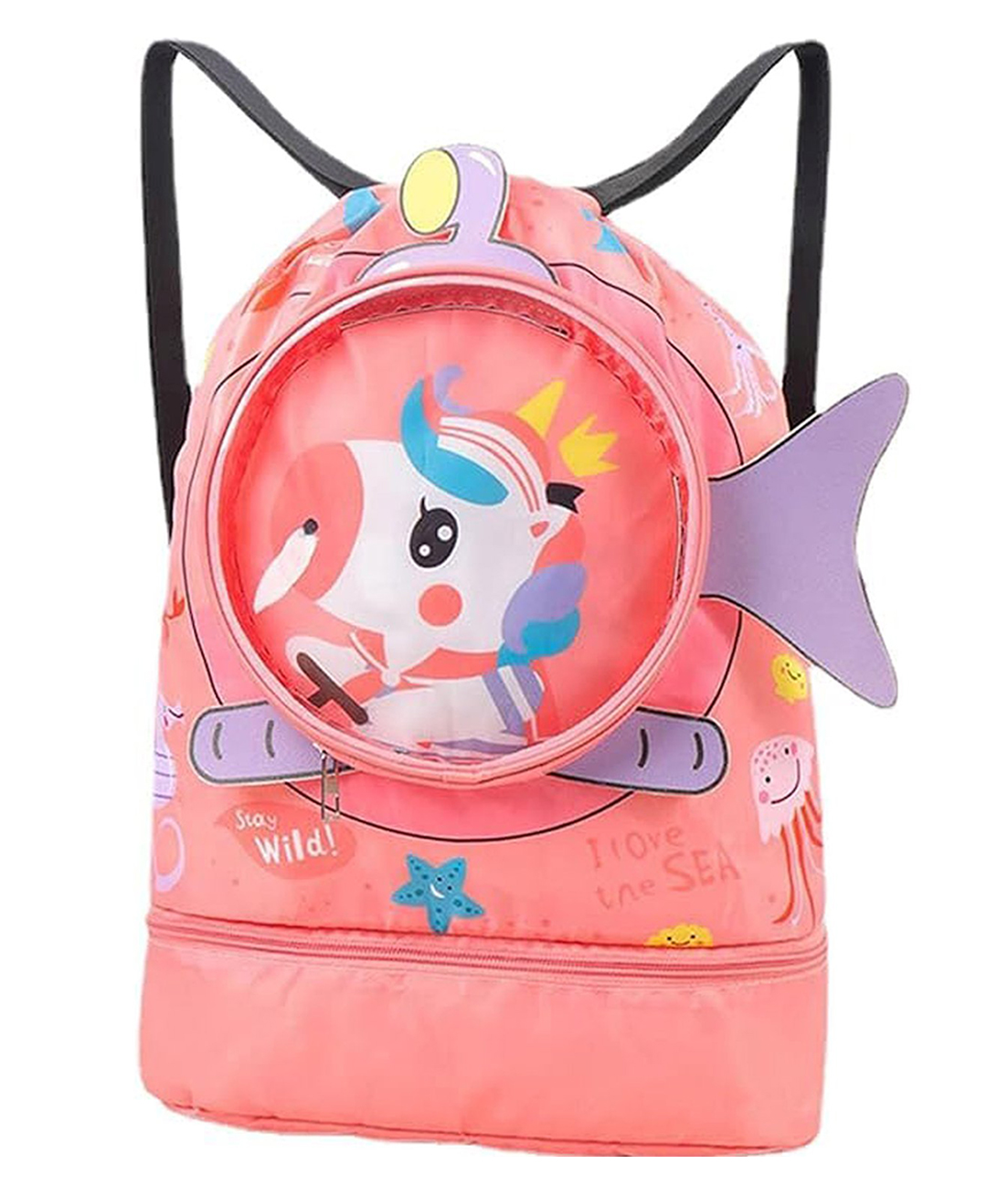 Asera Waterproof Cartoon Kid's Swimming Bag Portable Beach & Sports Backpack with Dry-Wet Separation (Peach)-image-21