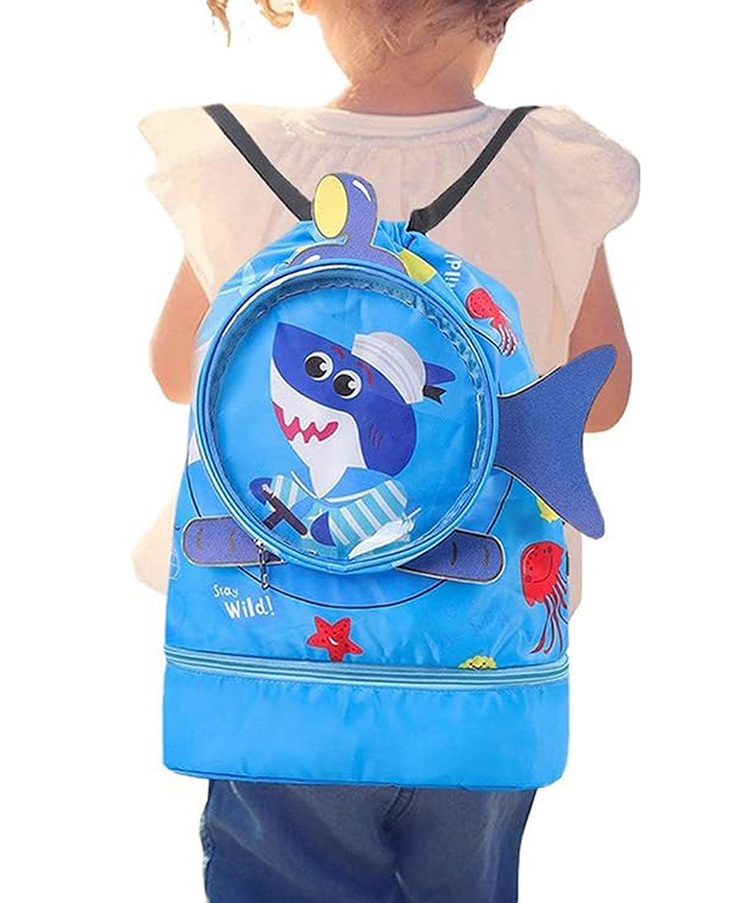 Asera Waterproof Cartoon Kid's Swimming Bag Portable Beach & Sports Backpack with Dry-Wet Separation (Blue)-picture-27