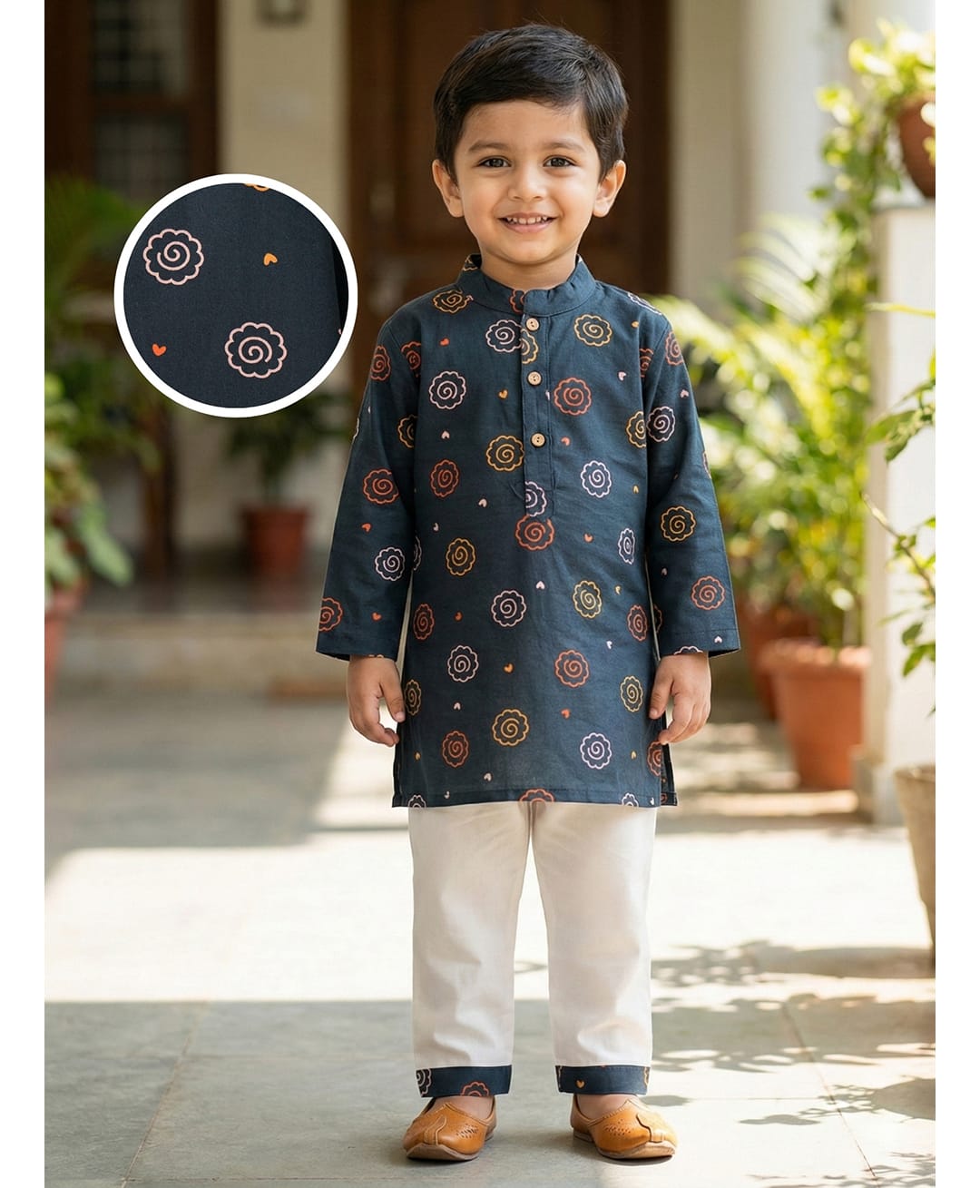 Desi Soota Cotton Woven Full Sleeves Abstract Printed Kurta & Pyjama Set - Black-image-38