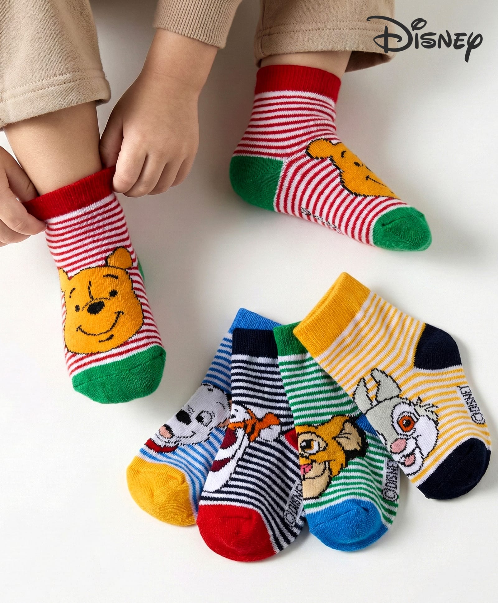 Cute Walk by Babyhug Disney Knited Ankle Length Anti Bacterial Socks With Disney Character Design Pack Of 5 - Multicolour-image-40