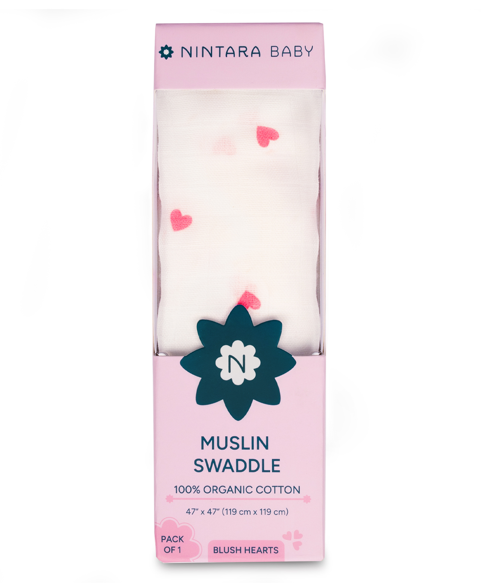 Nintara Baby Soft, Breathable, Lightweight, 100% Organic Cotton Extra-Large Swaddle Pack of 1 - Blush Hearts-picture-13