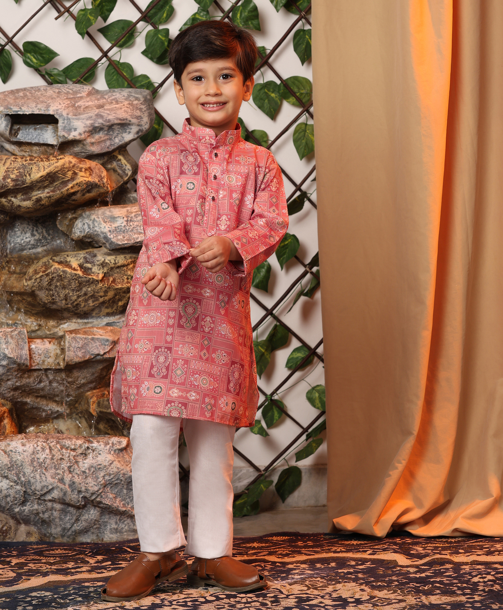 P-MARK Cotton Woven Full Sleeves Floral Printed Kurta & Pyjama Set - Gajri-picture-19