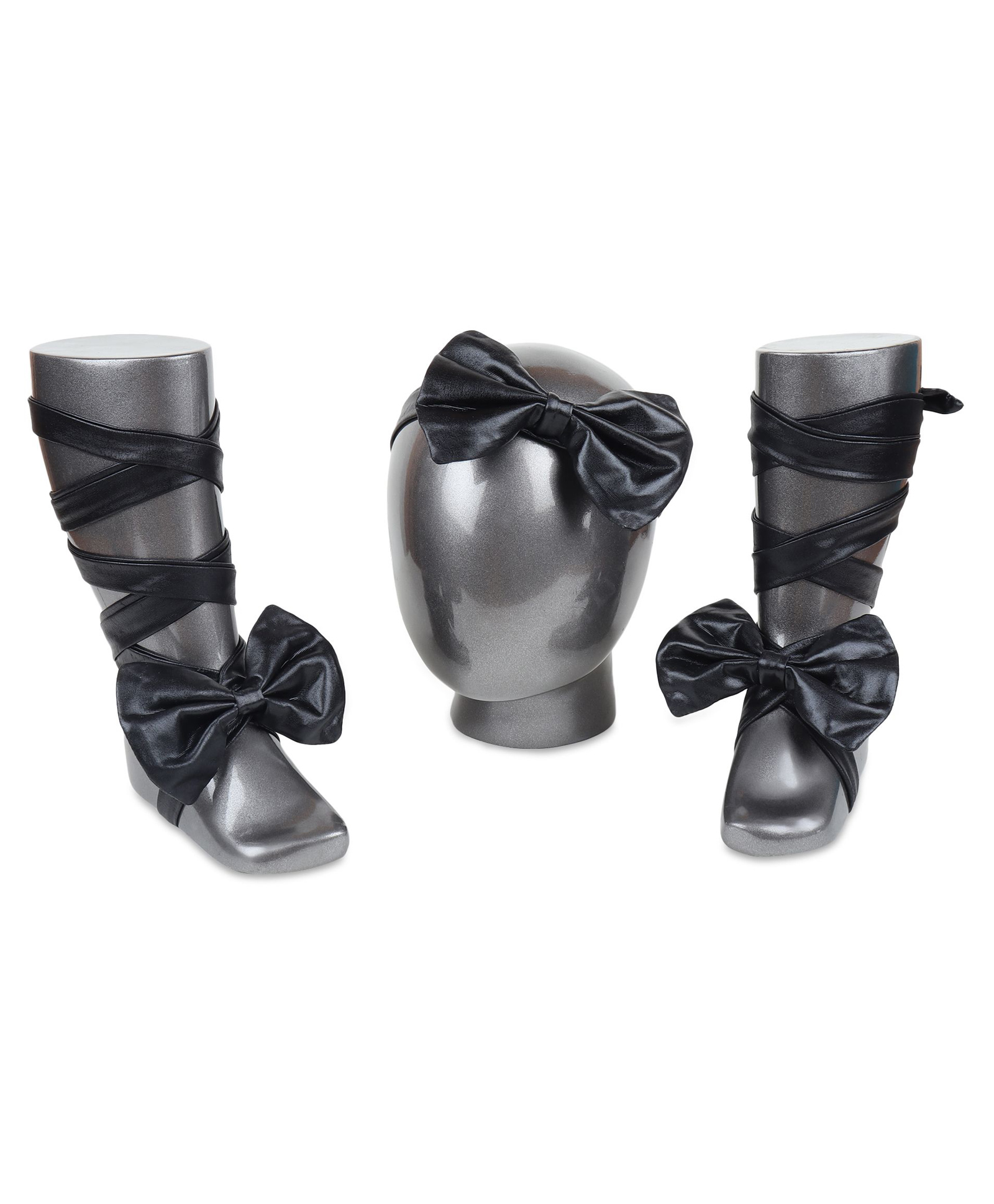 Tipy Tipy Tap Bow Applique Detailed Footless Shoes With Headband - Black-image-39