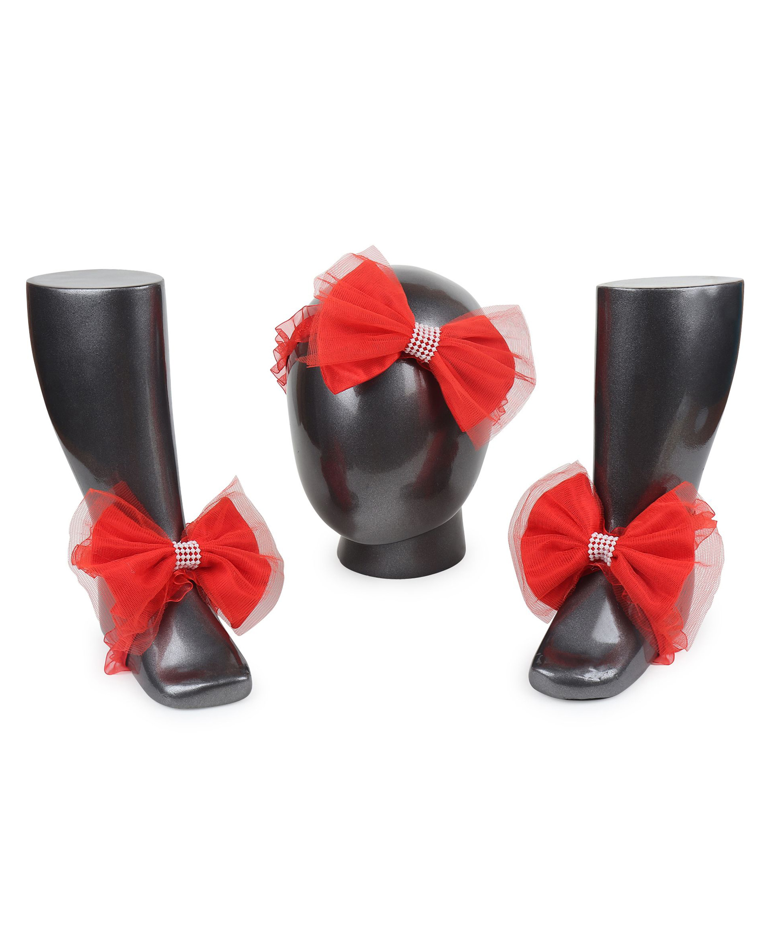 Tipy Tipy Tap Bow Applique Detailed Footless Shoes With Headband - Red-image-18